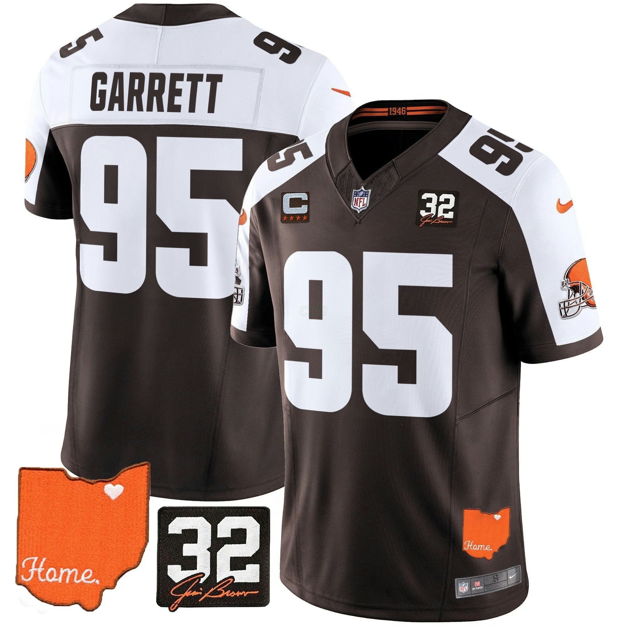 Camisa NFL Men’s Cleveland 2025 Jim Brown Memorial & Home Patch Vapor Limited Jersey