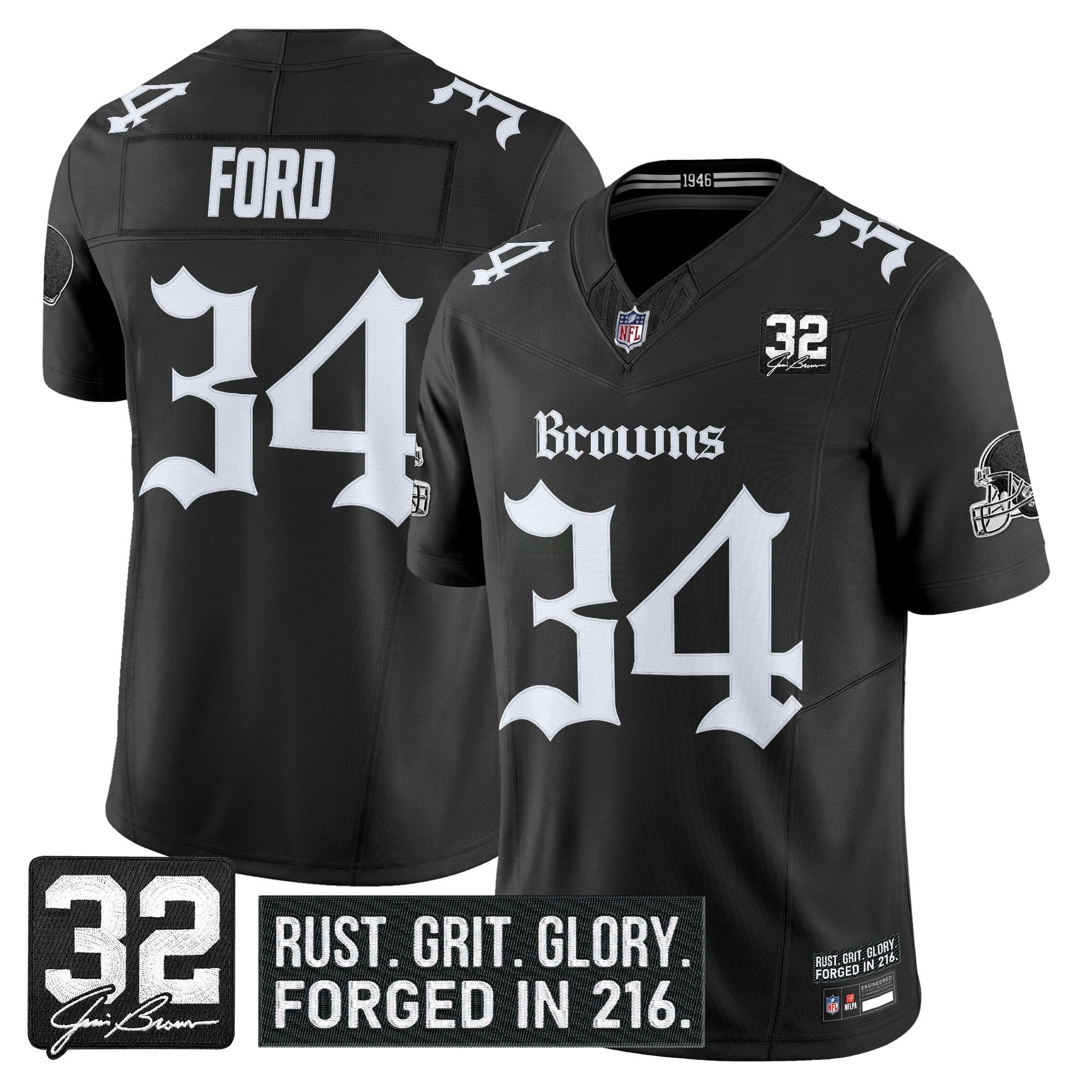Camisa NFL Men’s Cleveland ‘Gothic Dawg Shadows Drop’ Vapor Limited Jersey