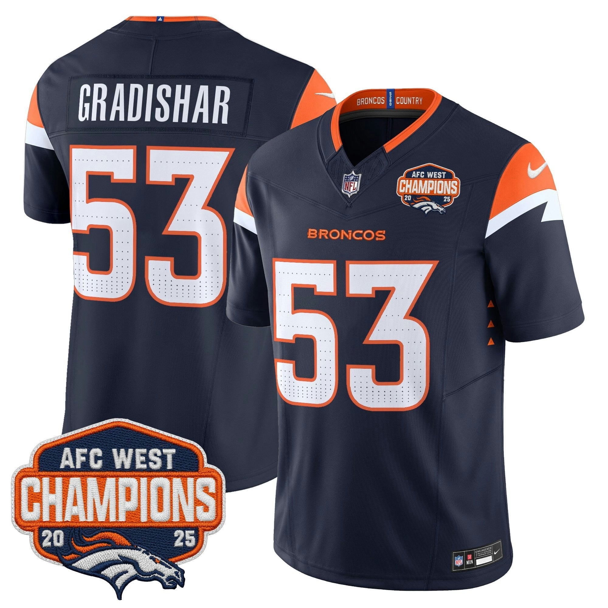 Camisa NFL Men’s Denver 2025 AFC West Division Champions Vapor Limited Jersey