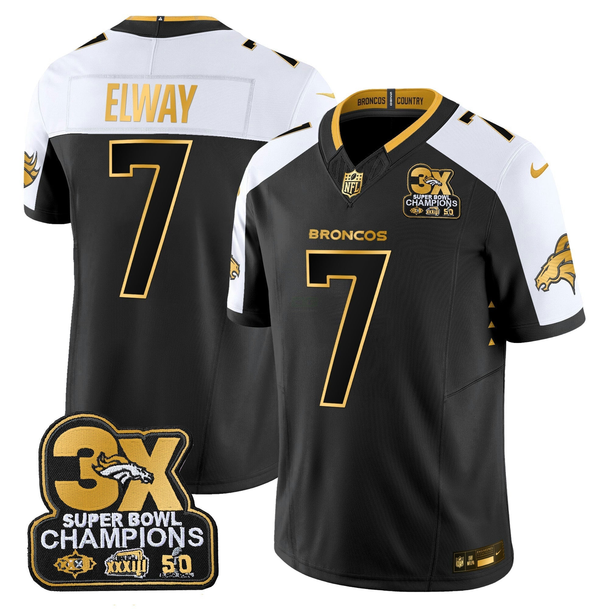 Camisa NFL Men’s Denver 3-Time Champions Patch Dourada Vapor Limited Jersey