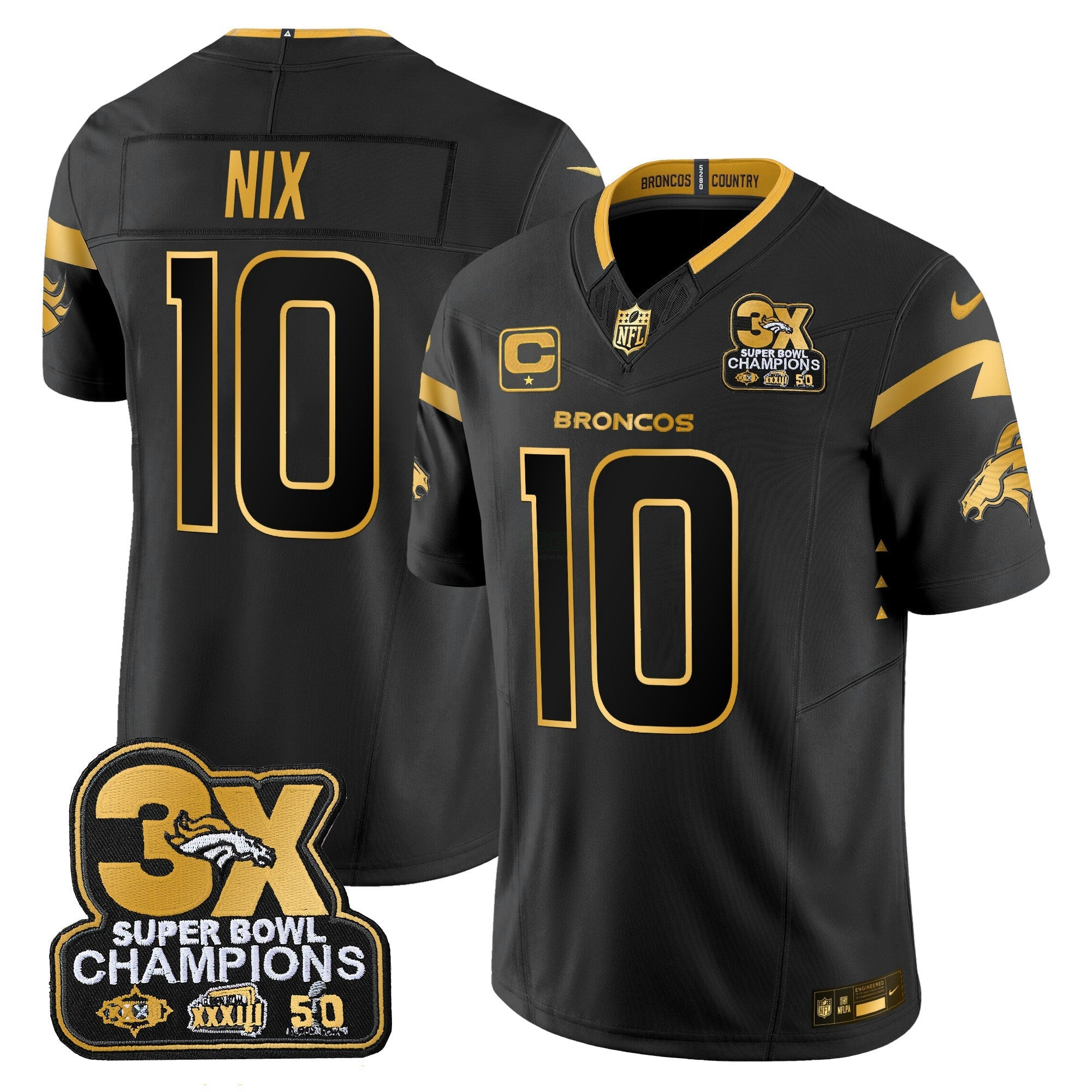 Camisa NFL Men’s Denver 3-Time Champions Patch Dourada Vapor Limited Jersey