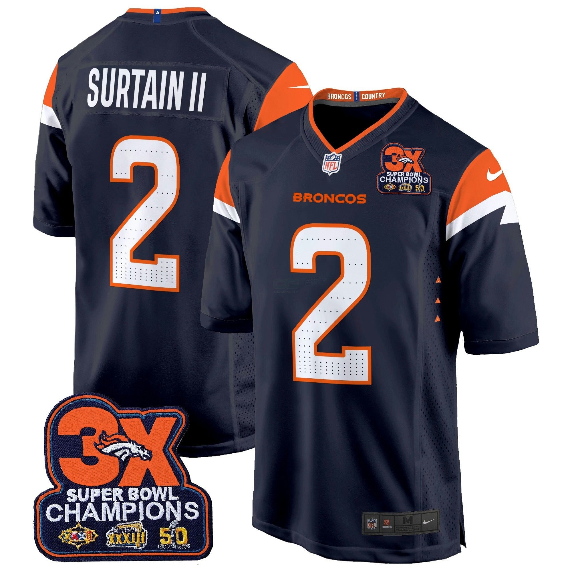 Camisa NFL Men’s Denver 3-Time Champions Patch Game Jersey – Al Stitched