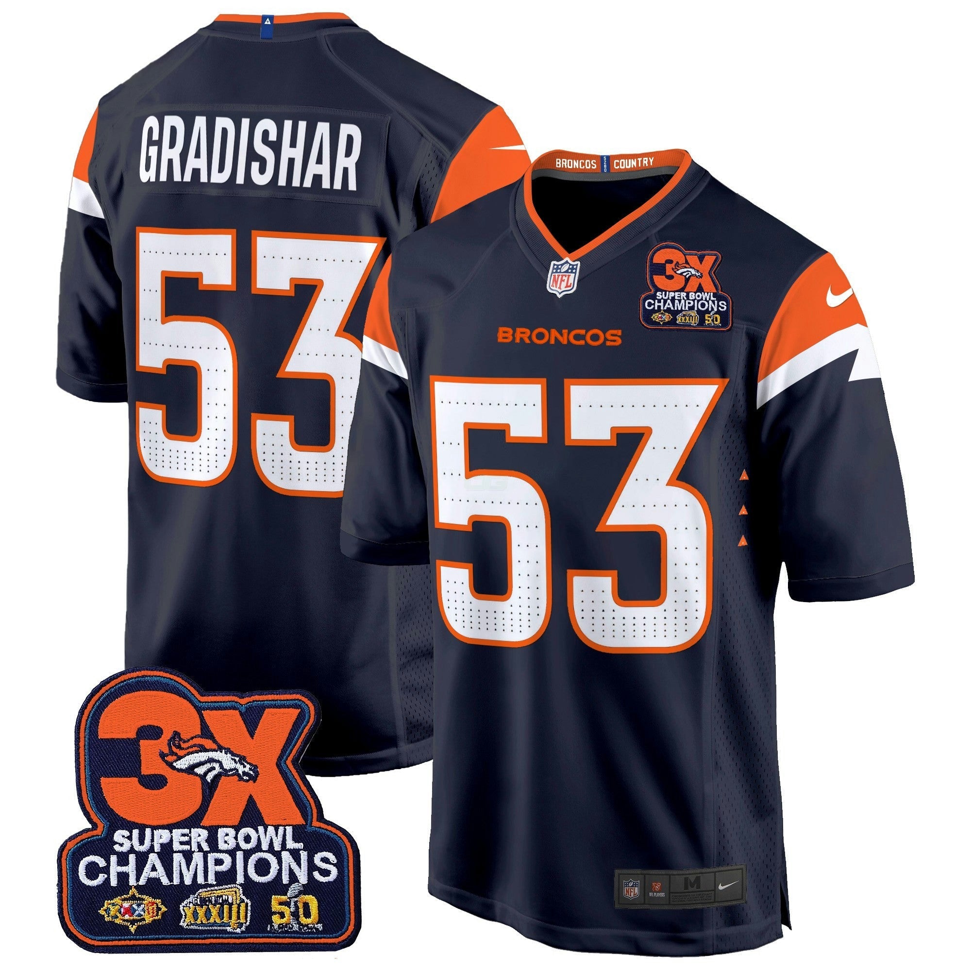 Camisa NFL Men’s Denver 3-Time Champions Patch Game Jersey – Al Stitched