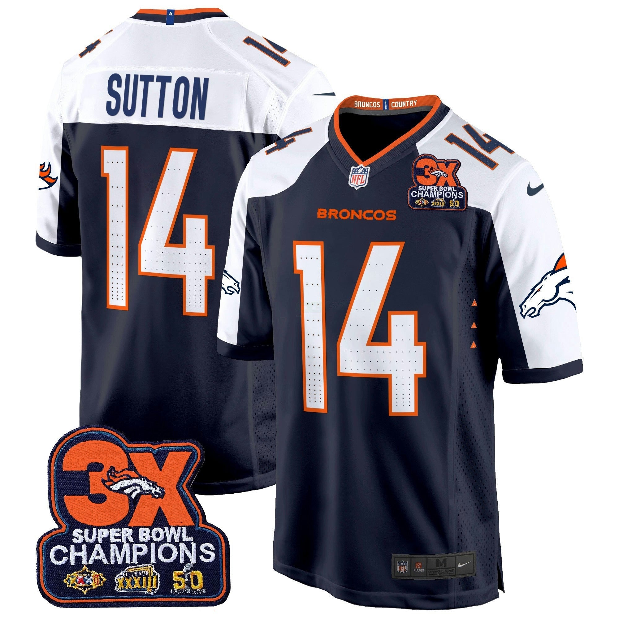 Camisa NFL Men’s Denver 3-Time Champions Patch Game Jersey – Al Stitched