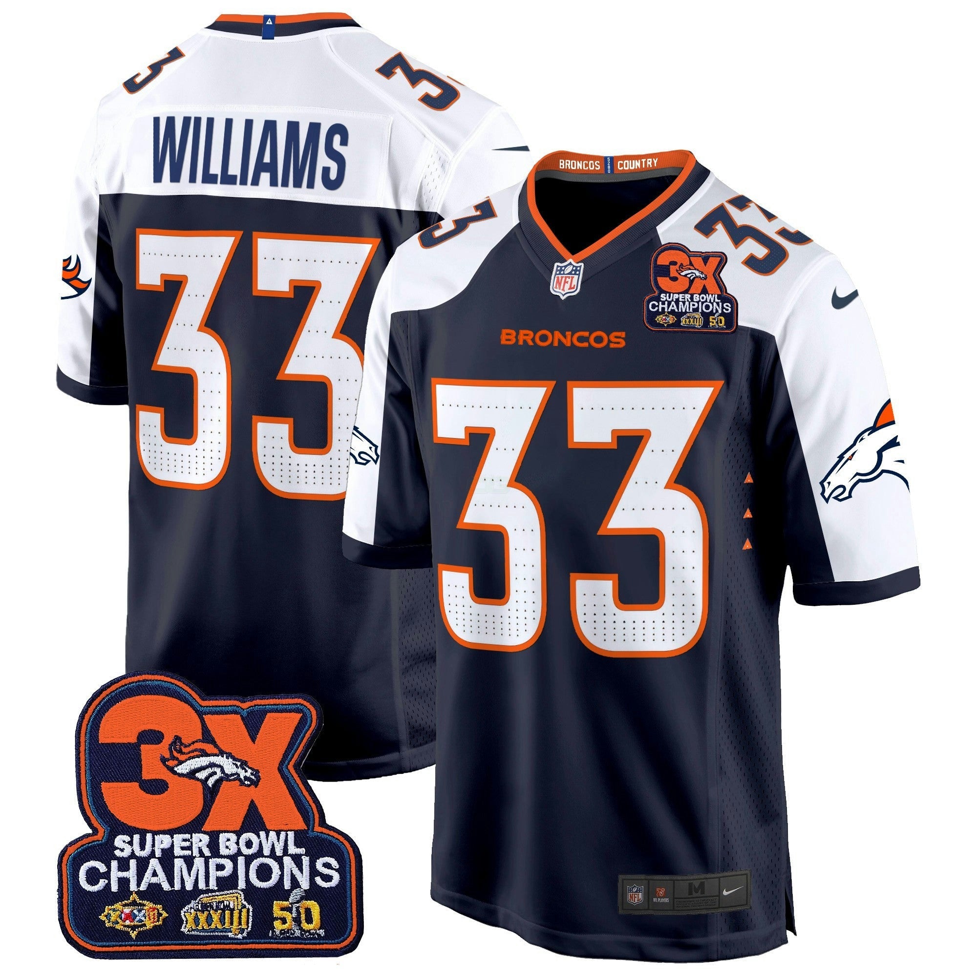 Camisa NFL Men’s Denver 3-Time Champions Patch Game Jersey – Al Stitched