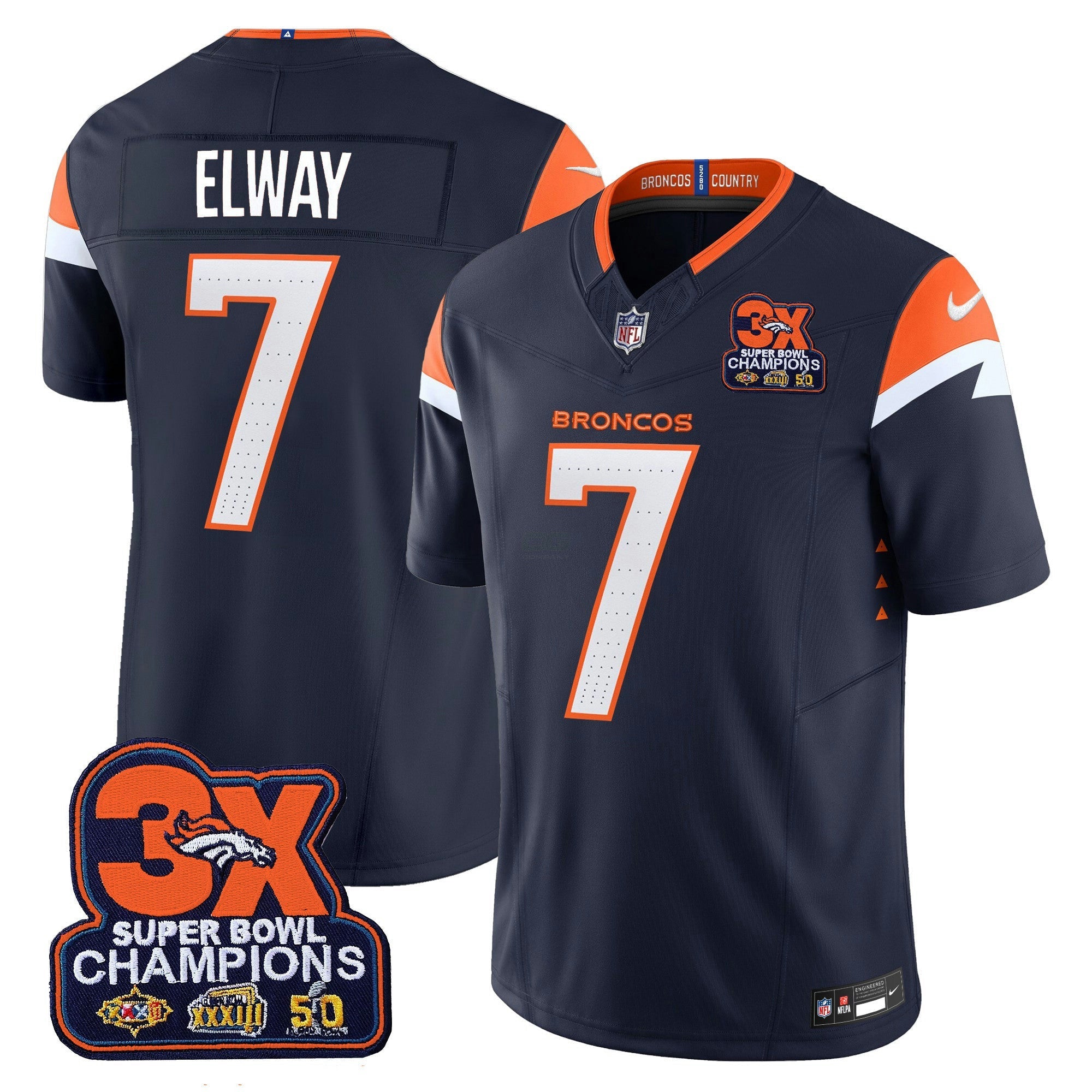 Camisa NFL Men’s Denver 3-Time Champions Patch Vapor Limited Jersey