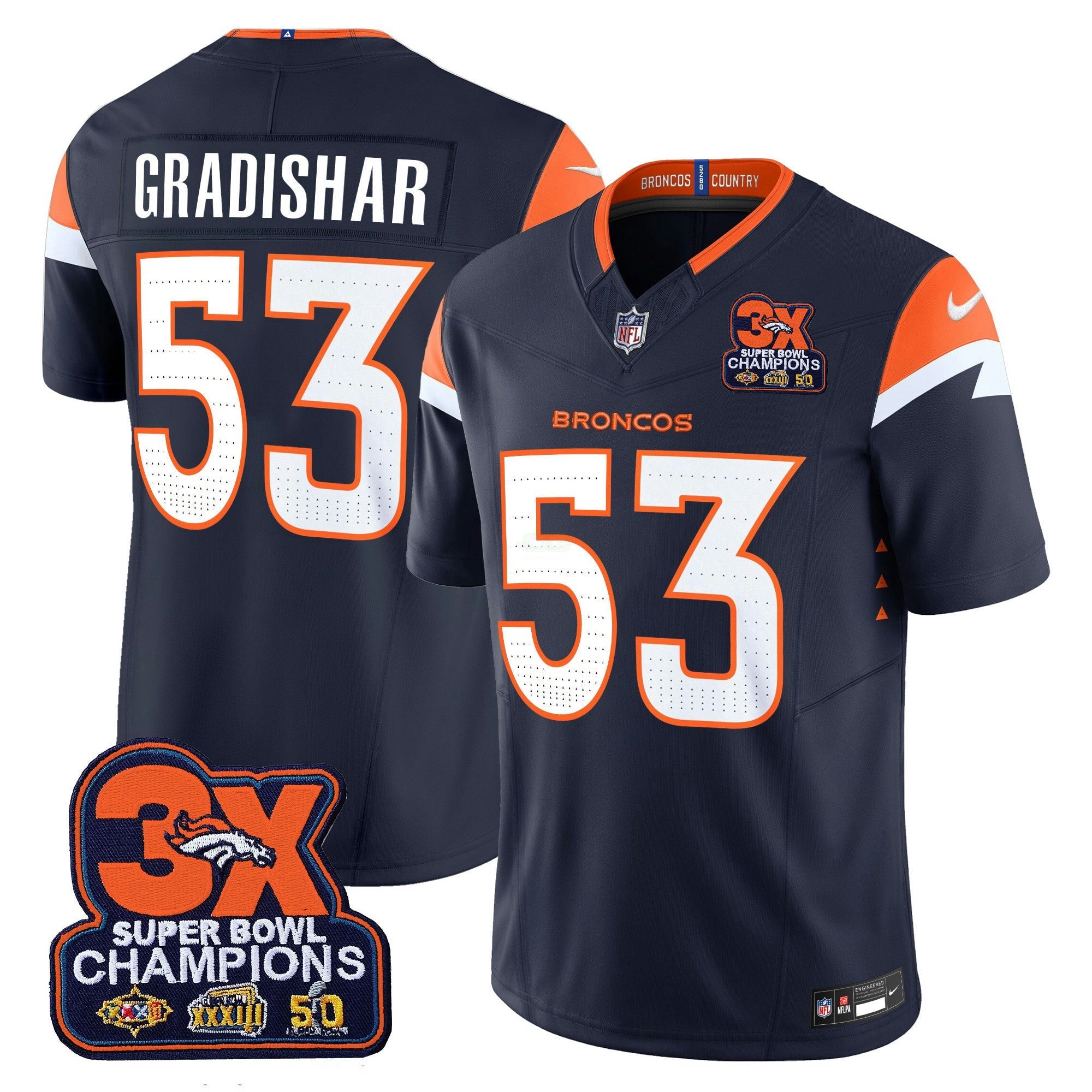 Camisa NFL Men’s Denver 3-Time Champions Patch Vapor Limited Jersey