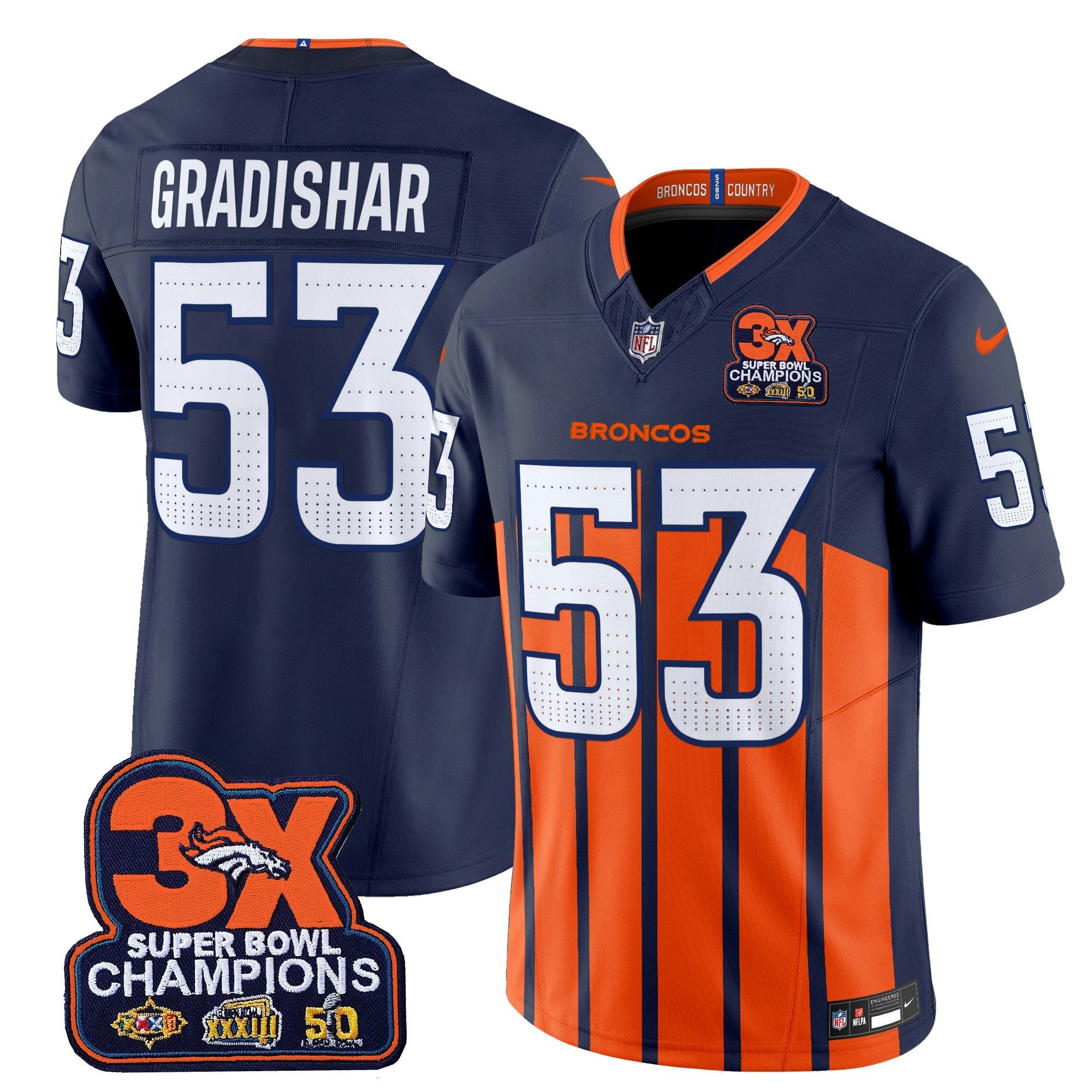 Camisa NFL Men’s Denver 3-Time Champions Patch Vapor Limited Jersey V2