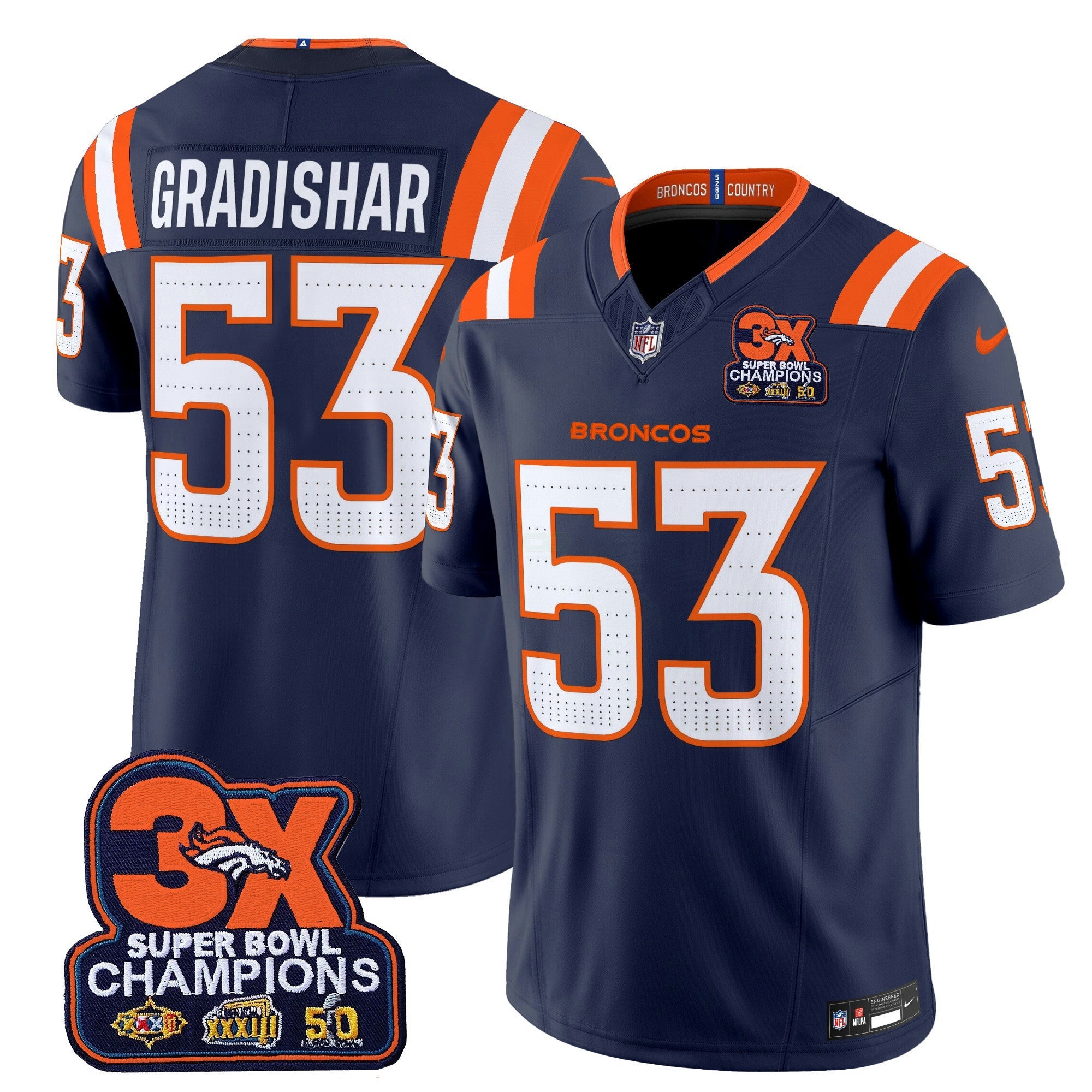 Camisa NFL Men’s Denver 3-Time Champions Patch Vapor Limited Jersey V2