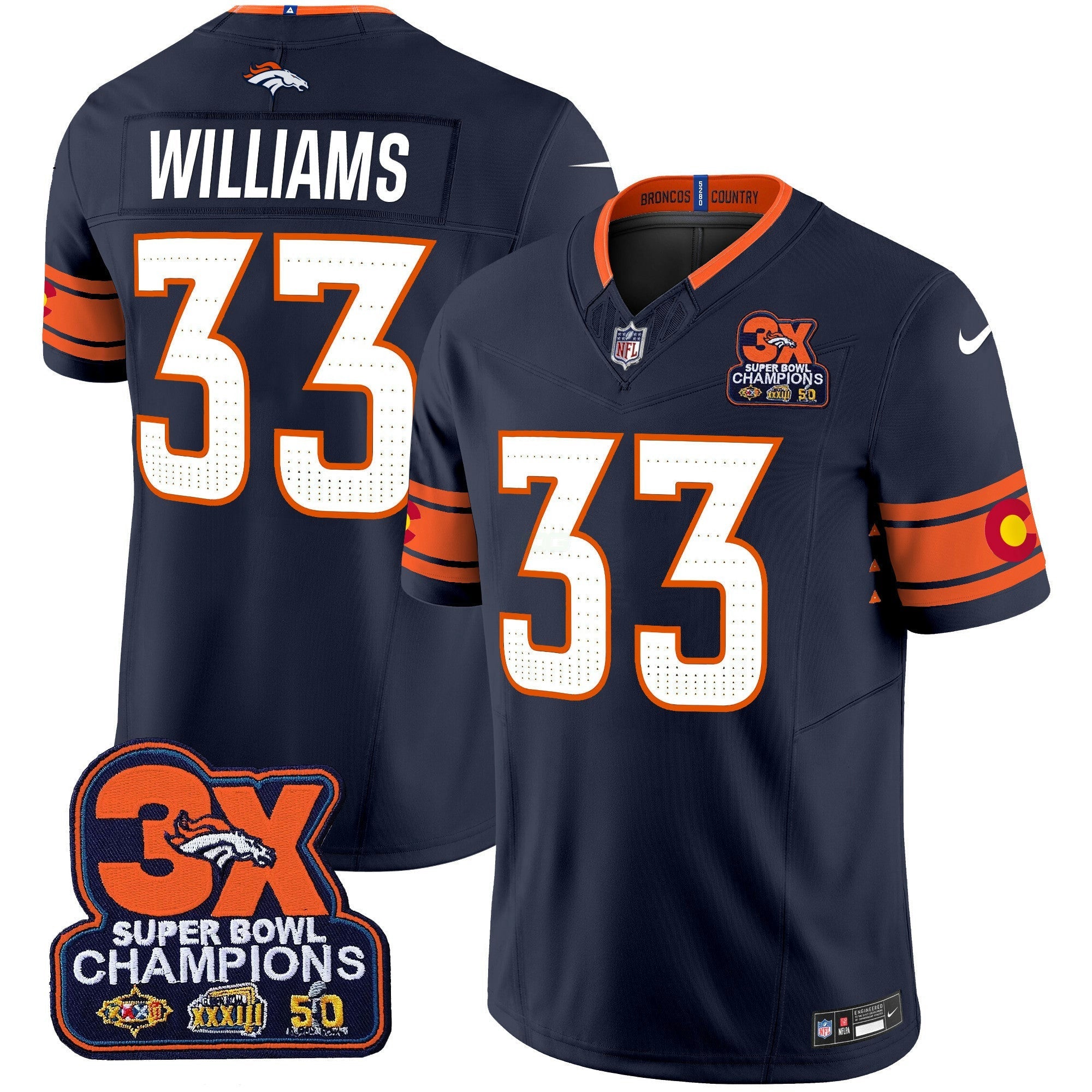 Camisa NFL Men’s Denver 3x Patch “Colorado Flag” Vapor Limited Jersey