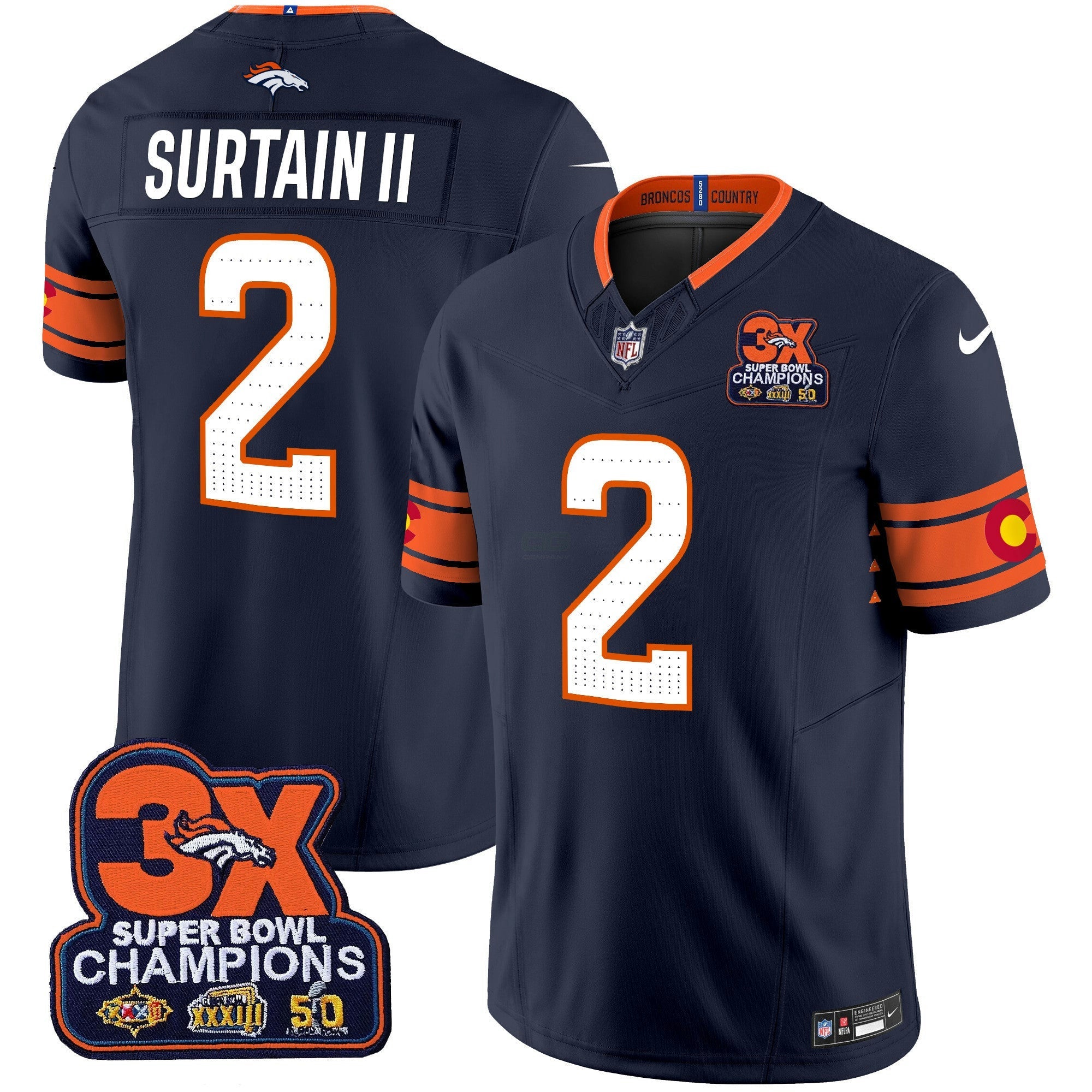 Camisa NFL Men’s Denver 3x Patch “Colorado Flag” Vapor Limited Jersey