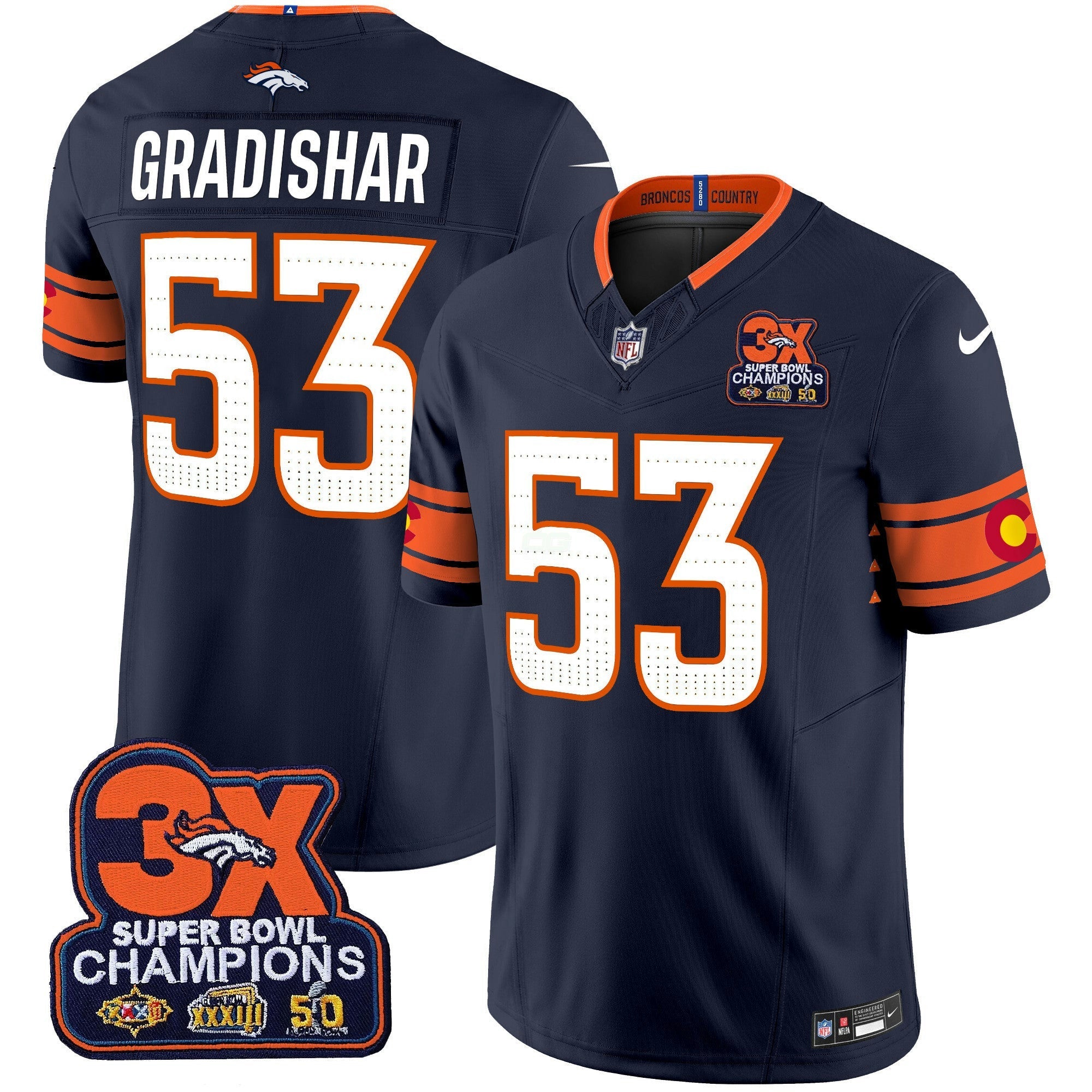 Camisa NFL Men’s Denver 3x Patch “Colorado Flag” Vapor Limited Jersey