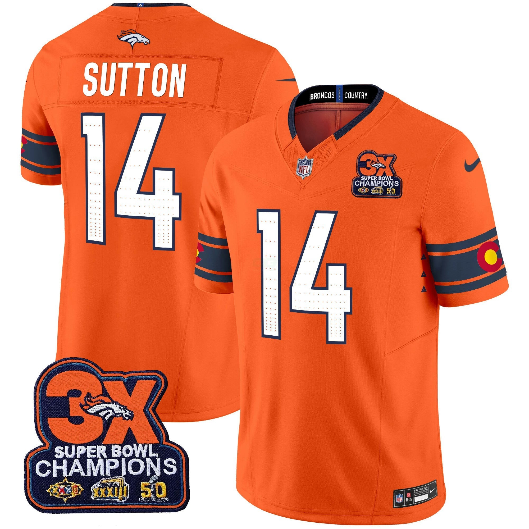 Camisa NFL Men’s Denver 3x Patch “Colorado Flag” Vapor Limited Jersey