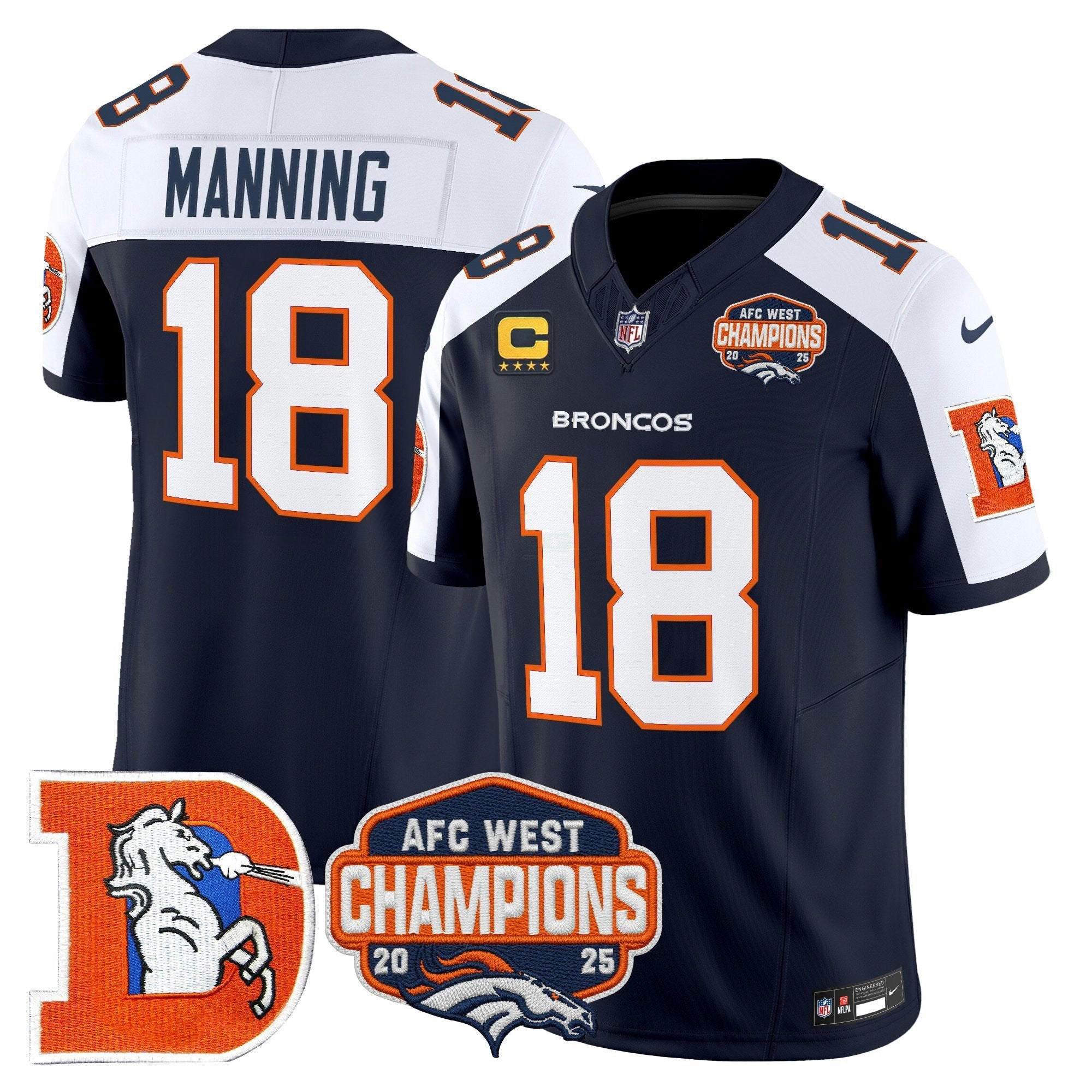 Camisa NFL Men’s Denver Throwback Vapor Limited Jersey – 2025 AFC West Division Champions Patch