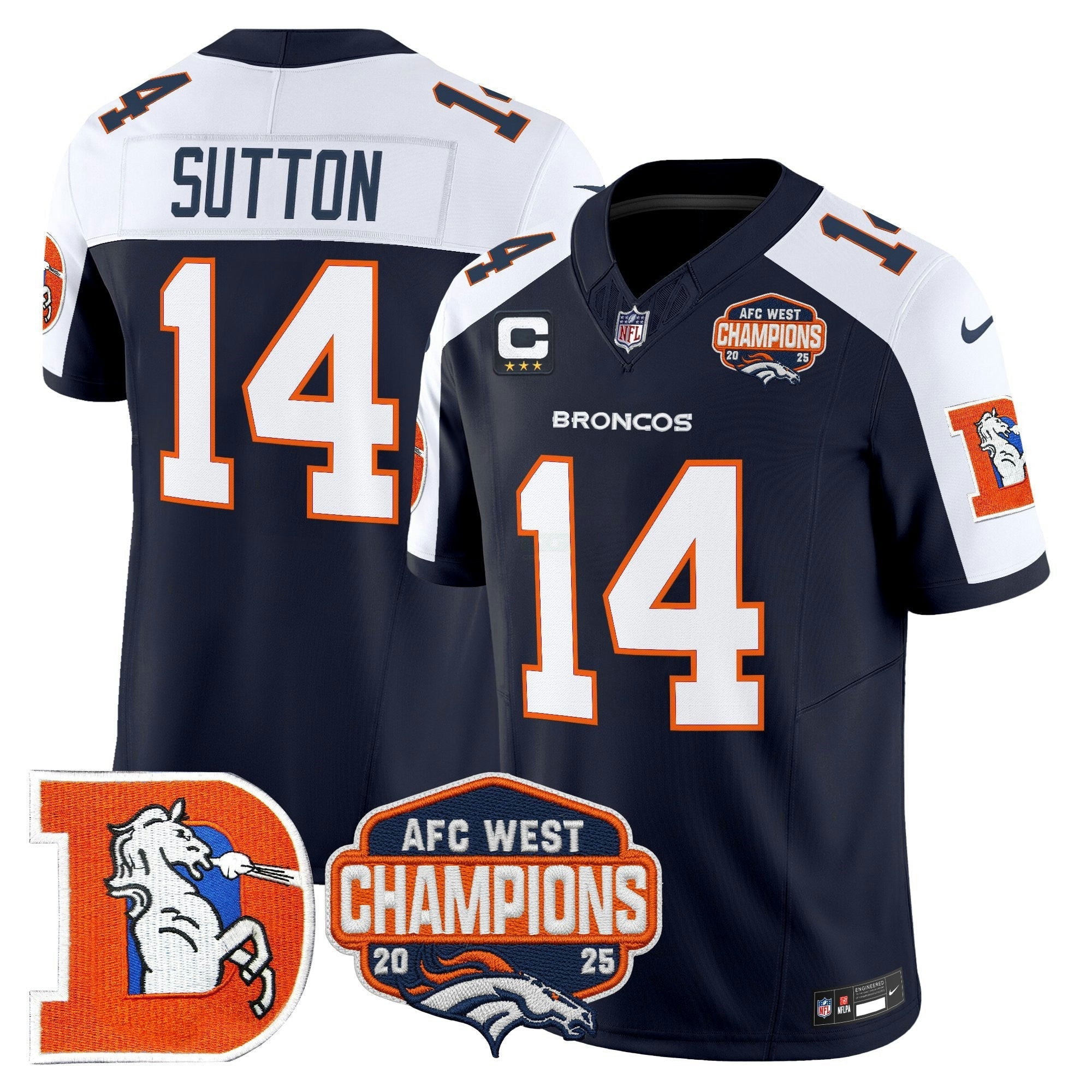 Camisa NFL Men’s Denver Throwback Vapor Limited Jersey – 2025 AFC West Division Champions Patch