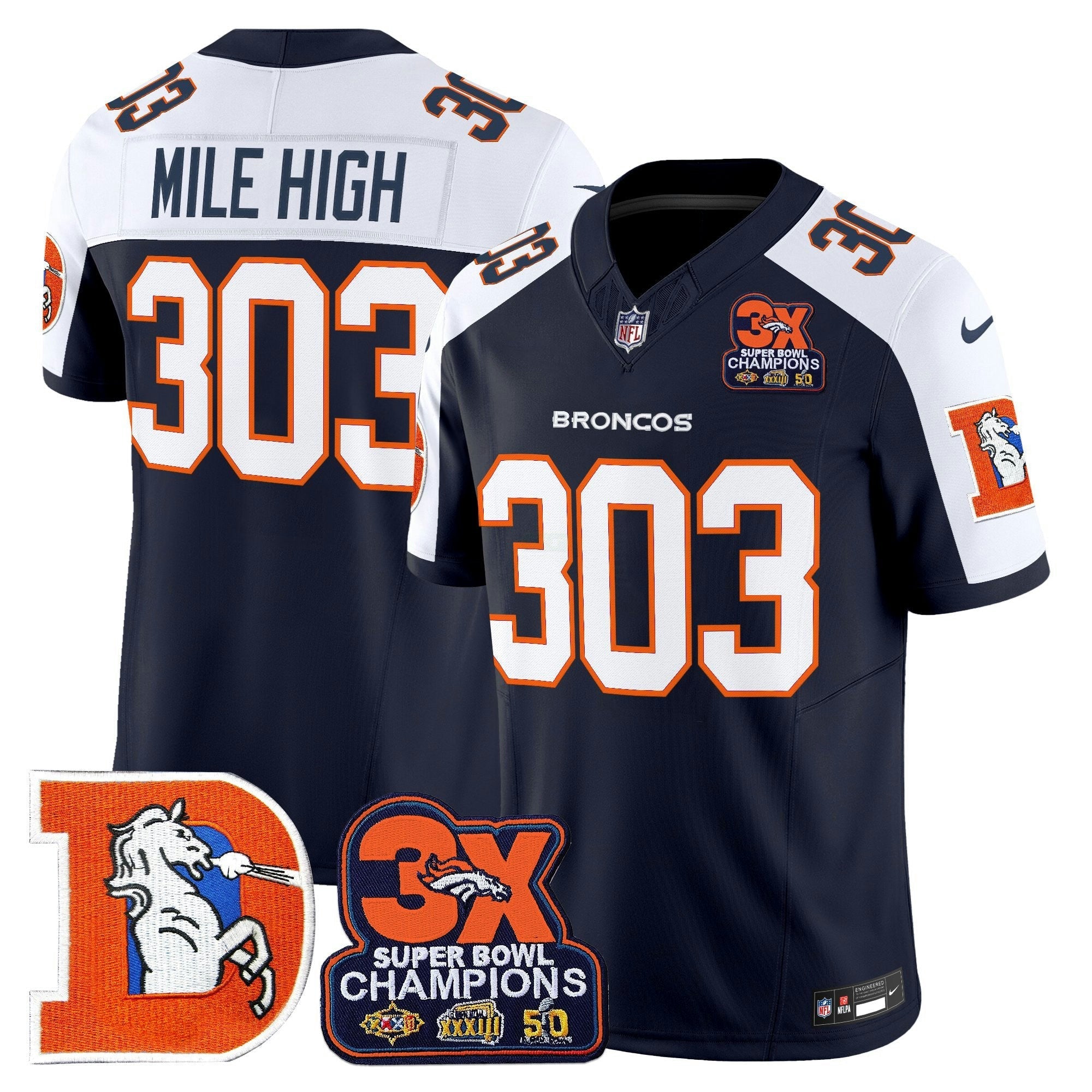 Camisa NFL Men’s Denver Throwback Vapor Limited Jersey – 3-Time Champions Patch