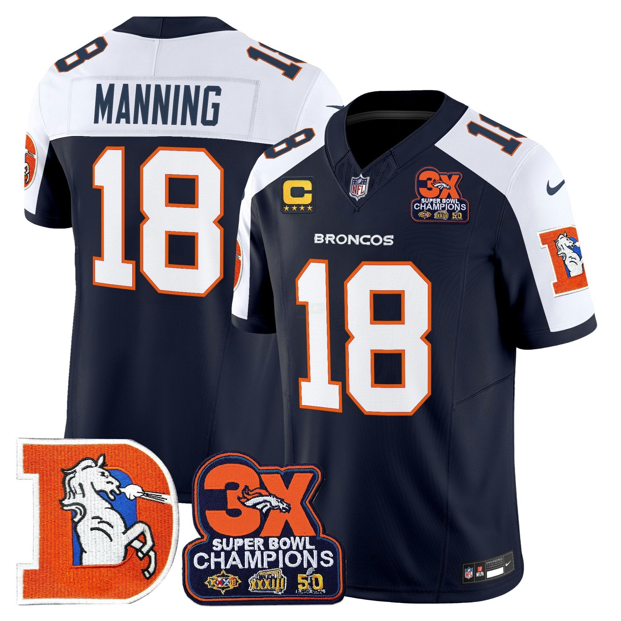Camisa NFL Men’s Denver Throwback Vapor Limited Jersey – 3-Time Champions Patch