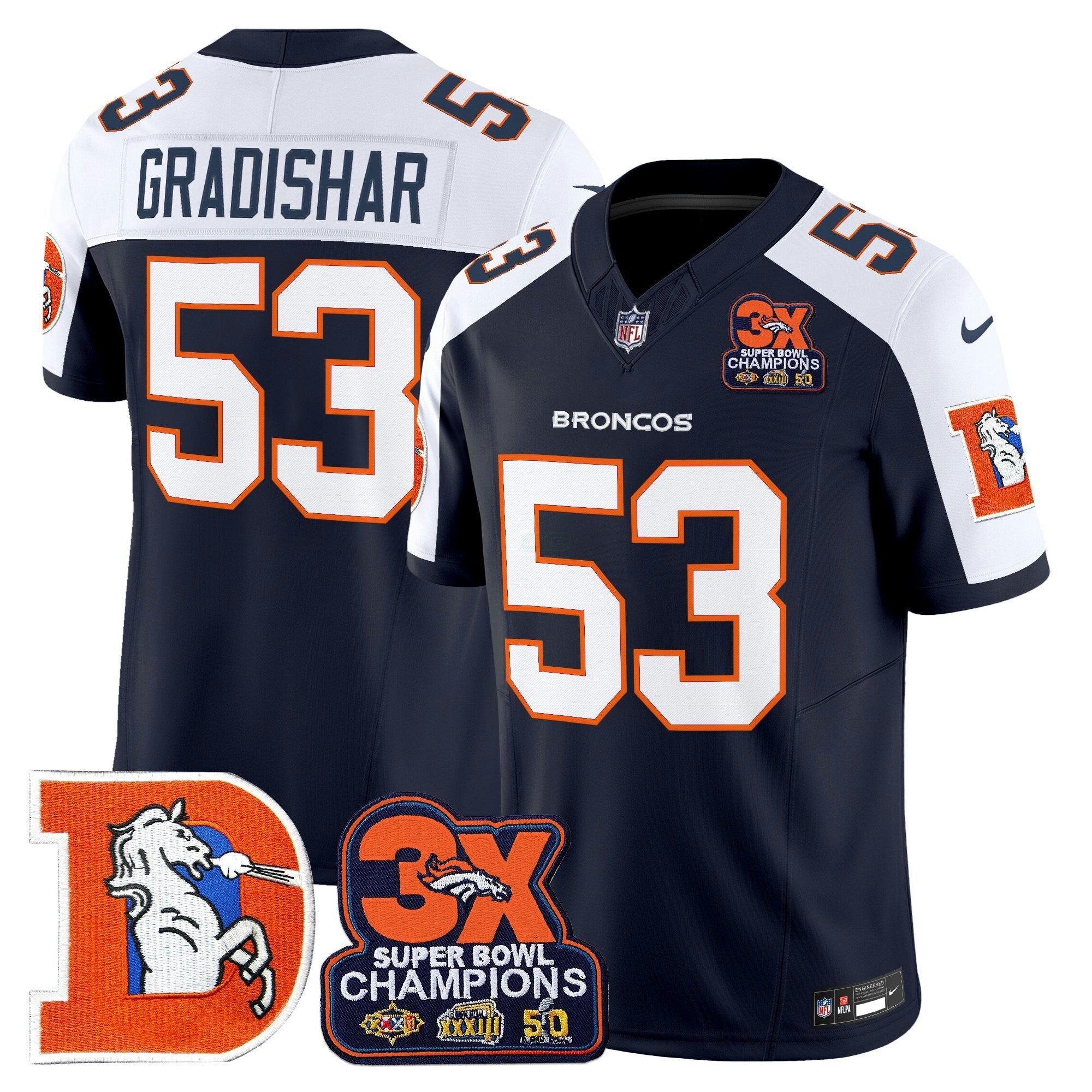 Camisa NFL Men’s Denver Throwback Vapor Limited Jersey – 3-Time Champions Patch