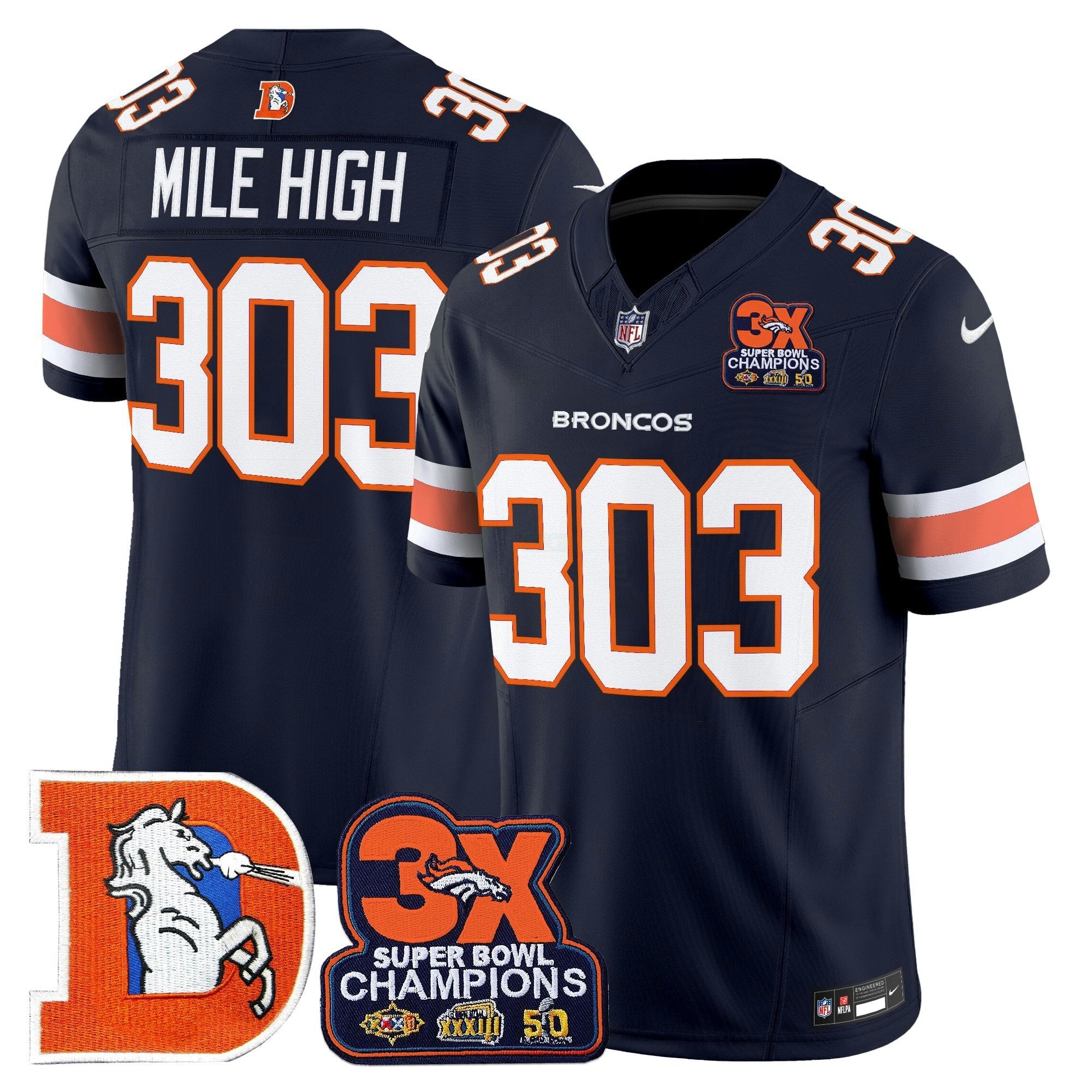 Camisa NFL Men’s Denver Throwback Vapor Limited Jersey – 3-Time Champions Patch