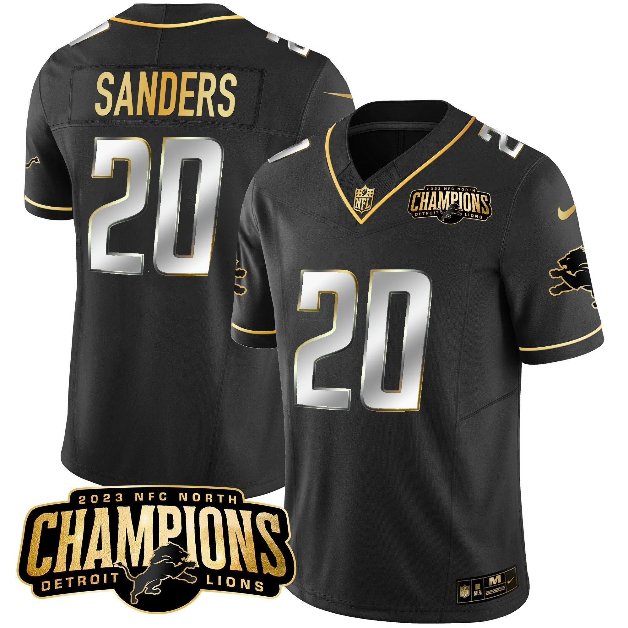 Camisa NFL Men’s Detroit 2023 NFC North Champions Patch Dourada Vapor Jersey