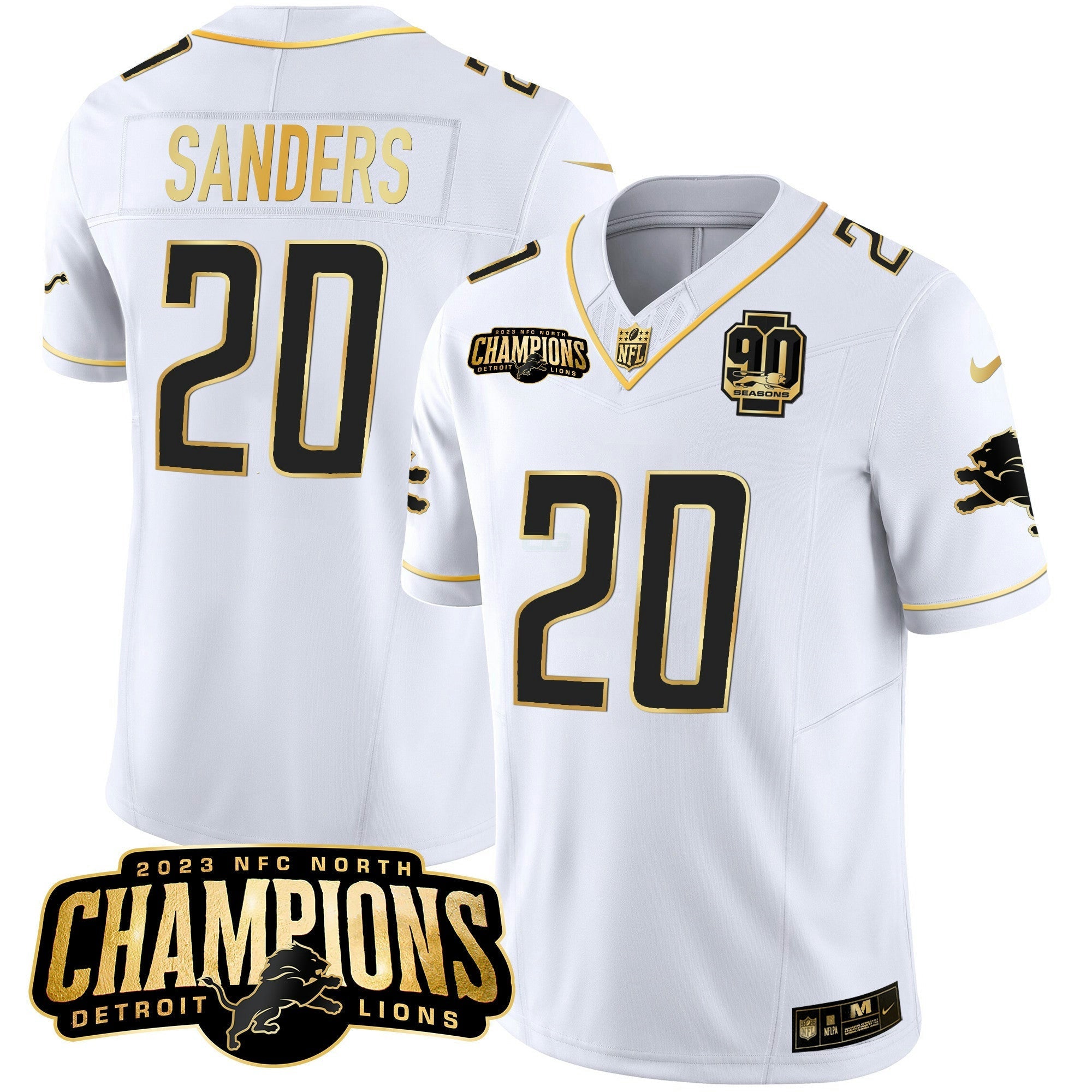 Camisa NFL Men’s Detroit 2023 NFC North Champions Patch Dourada Vapor Jersey V2