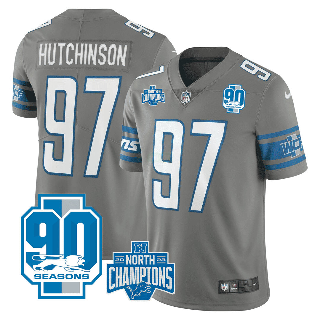 Camisa NFL Men’s Detroit 2023 NFC North Division Champions & 90th Year Patch Vapor Jersey