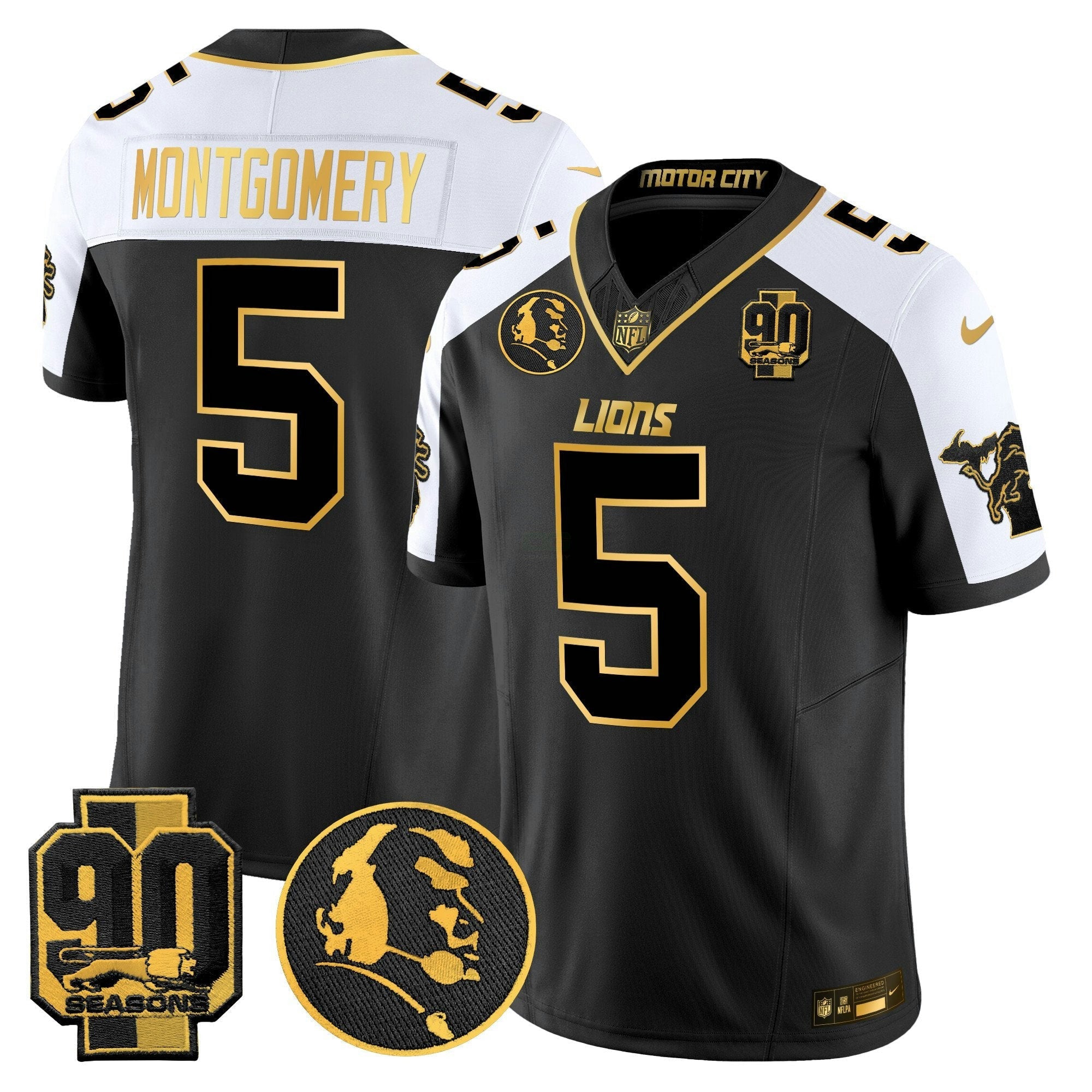 Camisa NFL Men’s Detroit 2024 90th & John Madden Patch Dourada Vapor Limited Jersey