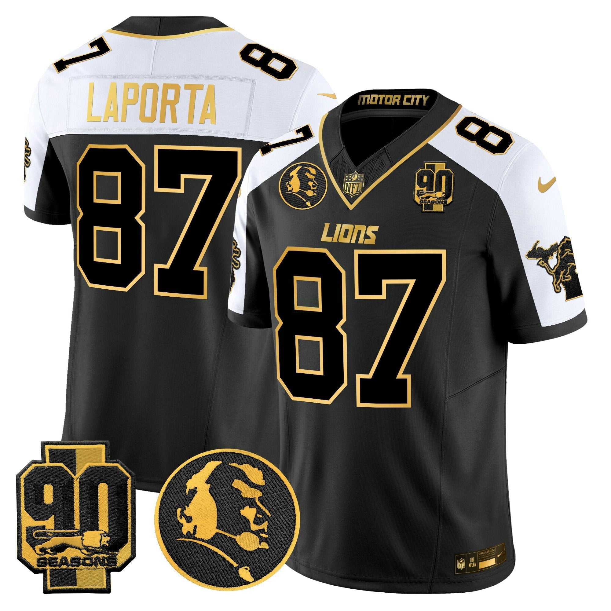 Camisa NFL Men’s Detroit 2024 90th & John Madden Patch Dourada Vapor Limited Jersey