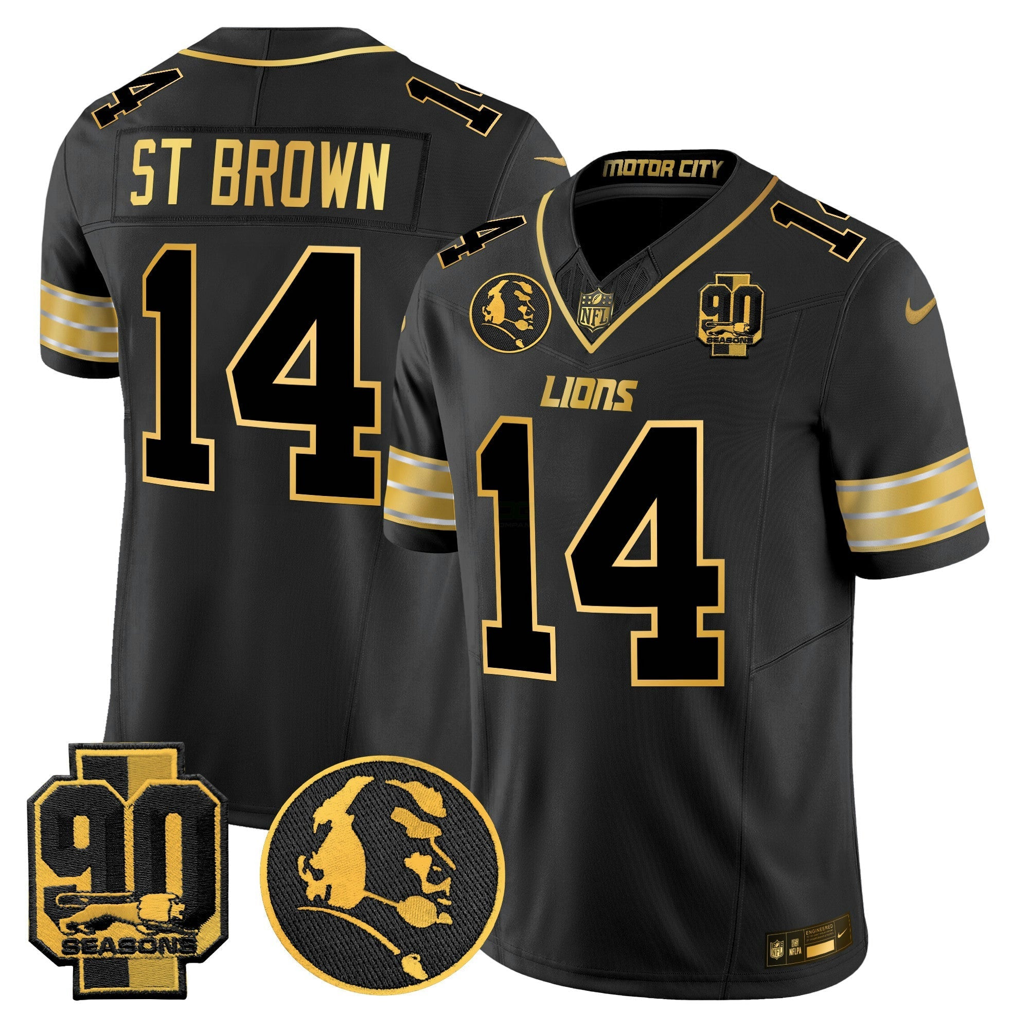 Camisa NFL Men’s Detroit 2024 90th & John Madden Patch Dourada Vapor Limited Jersey