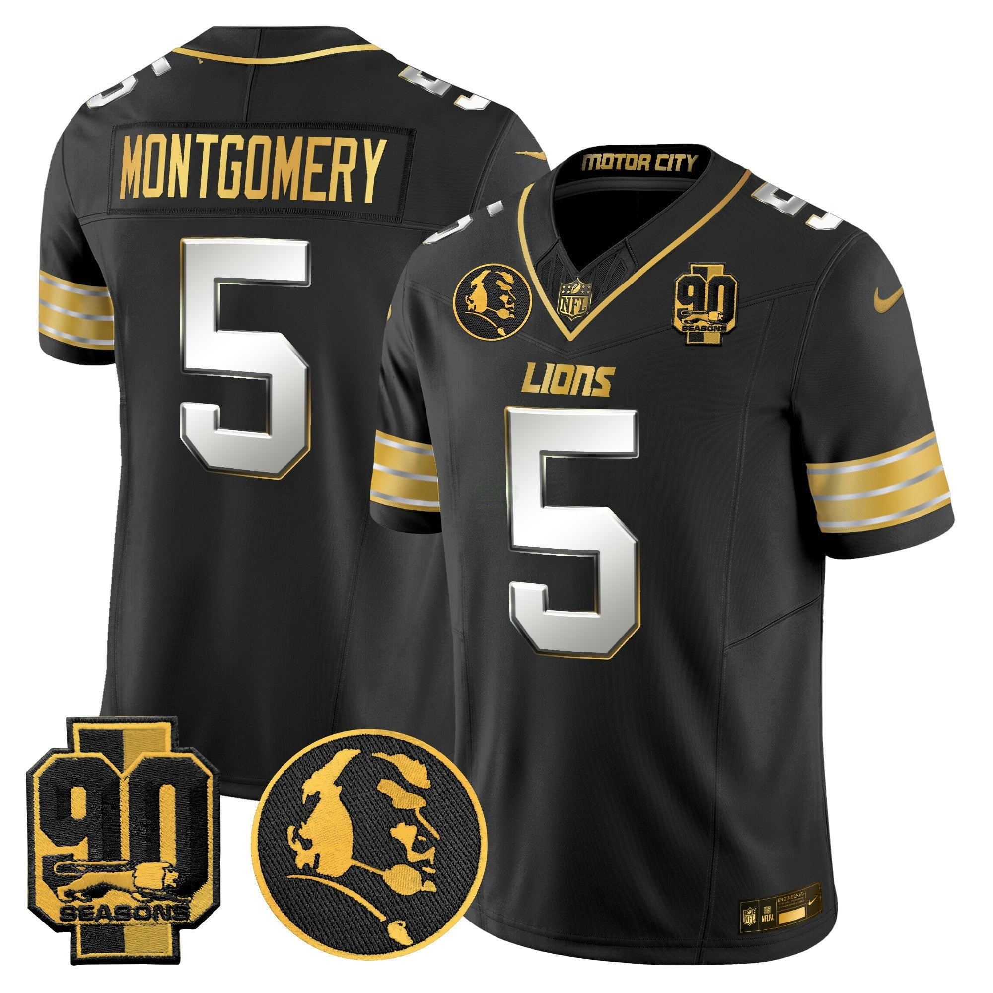 Camisa NFL Men’s Detroit 2024 90th & John Madden Patch Dourada Vapor Limited Jersey