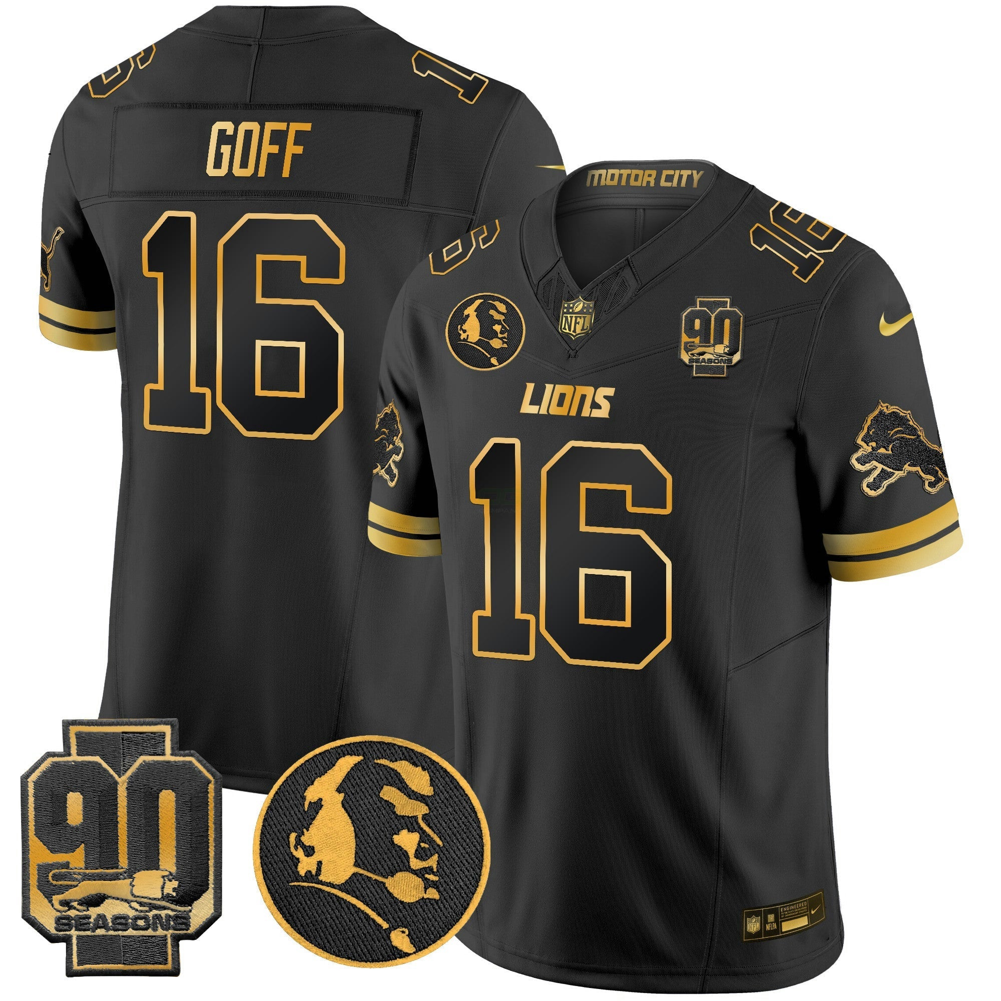 Camisa NFL Men’s Detroit 2024 90th & John Madden Patch Dourada Vapor Limited Jersey V2