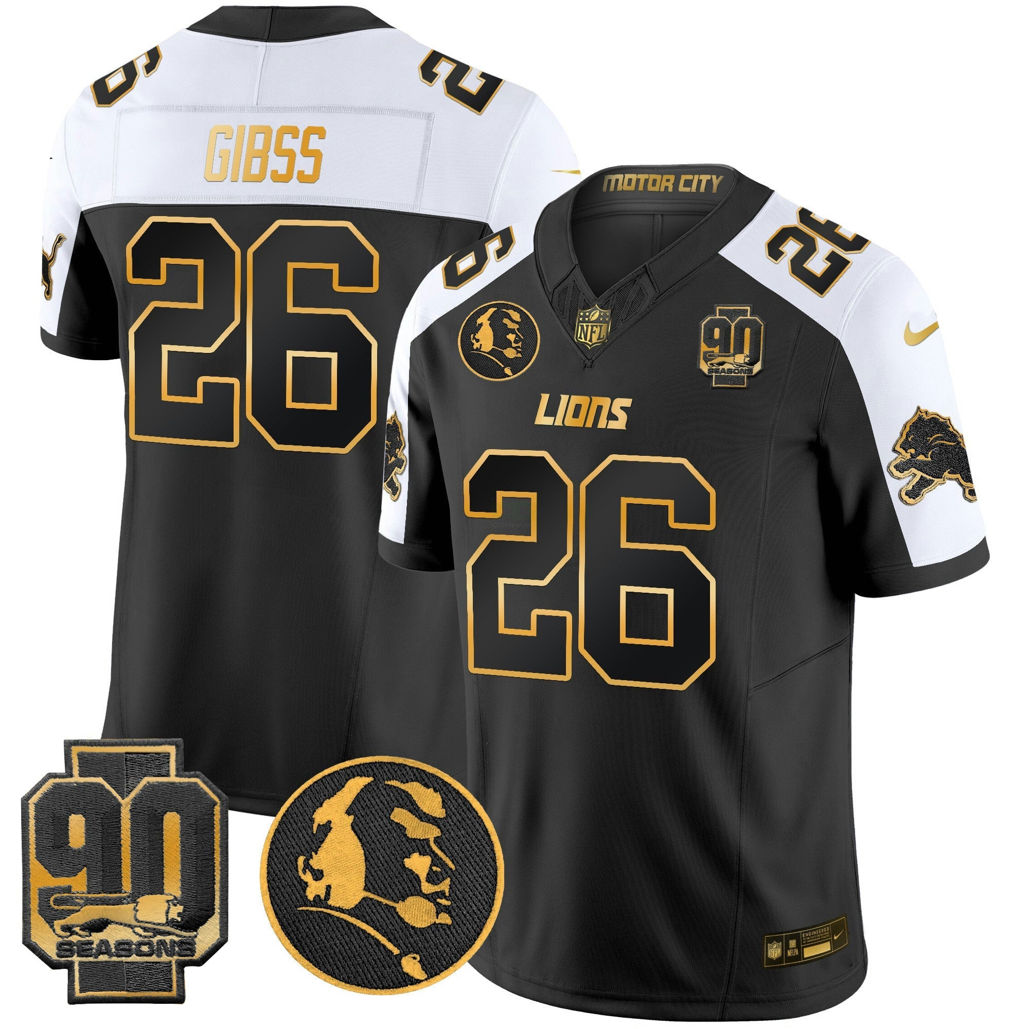 Camisa NFL Men’s Detroit 2024 90th & John Madden Patch Dourada Vapor Limited Jersey V2