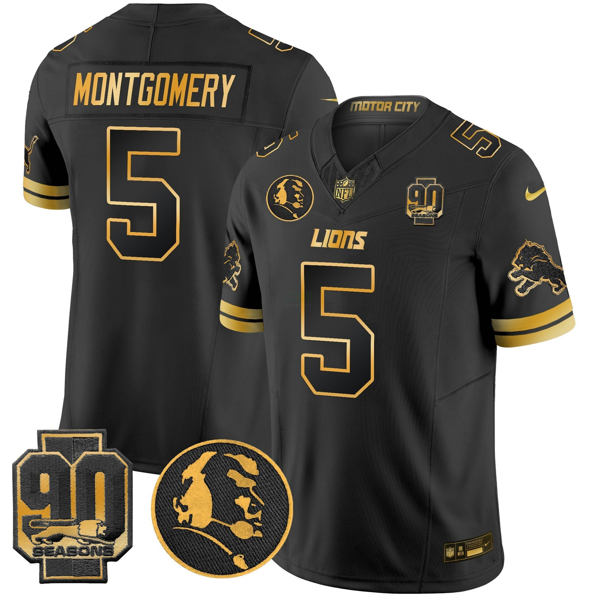 Camisa NFL Men’s Detroit 2024 90th & John Madden Patch Dourada Vapor Limited Jersey V2