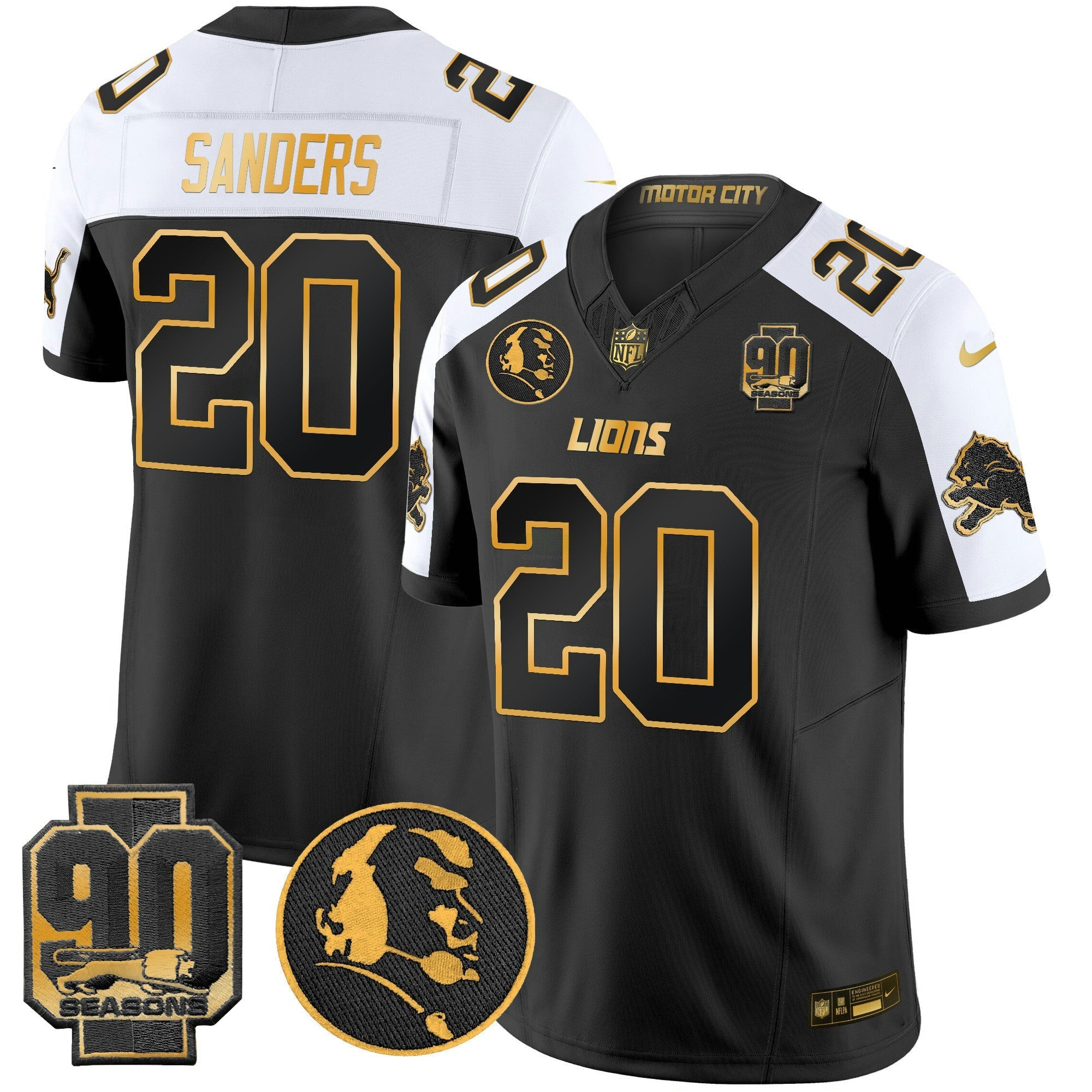 Camisa NFL Men’s Detroit 2024 90th & John Madden Patch Dourada Vapor Limited Jersey V2