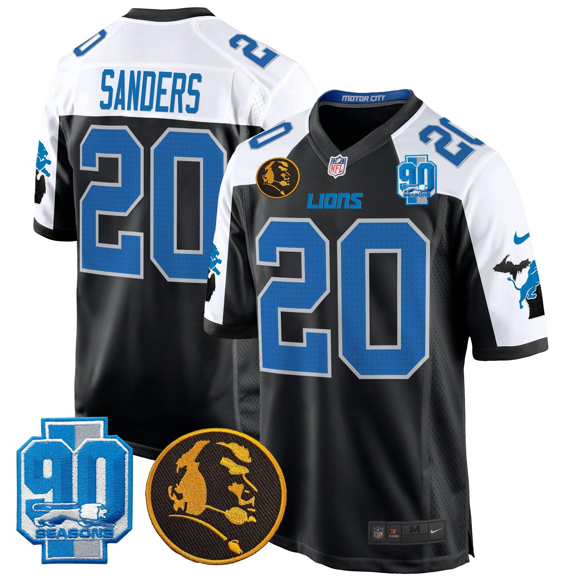 Camisa NFL Men’s Detroit 2024 90th & John Madden Patch Game Jersey