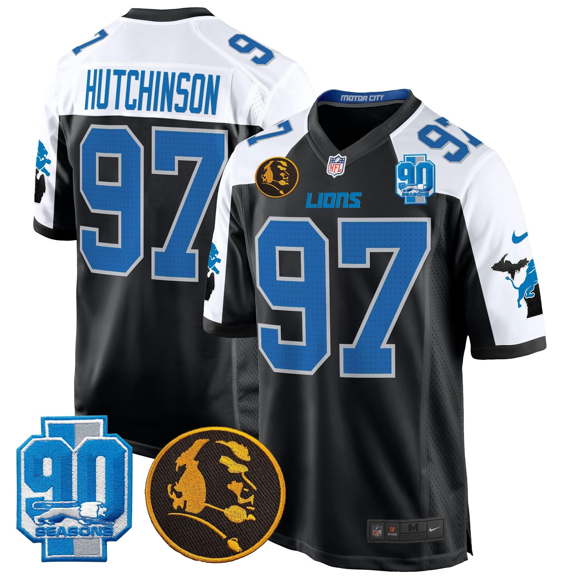 Camisa NFL Men’s Detroit 2024 90th & John Madden Patch Game Jersey