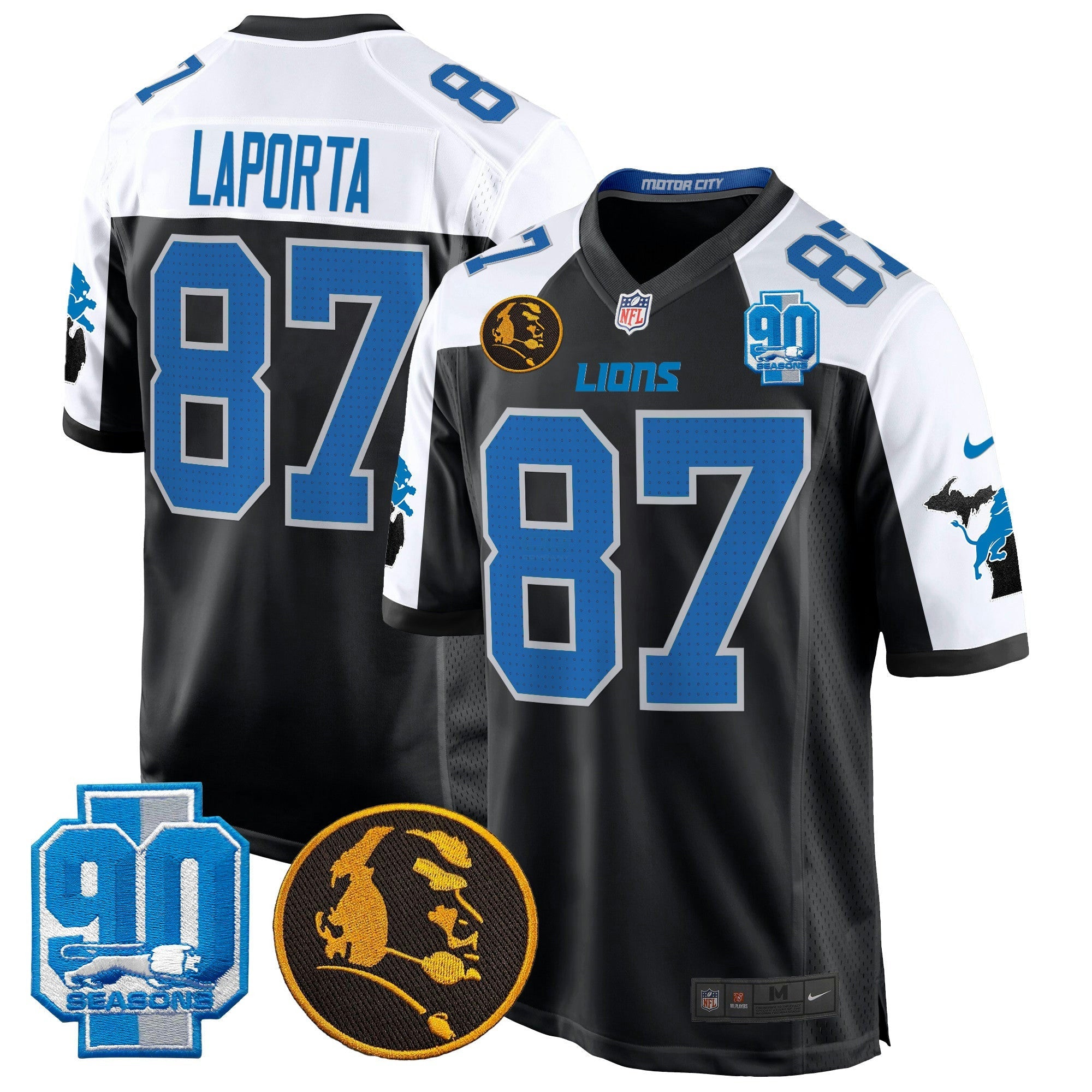 Camisa NFL Men’s Detroit 2024 90th & John Madden Patch Game Jersey