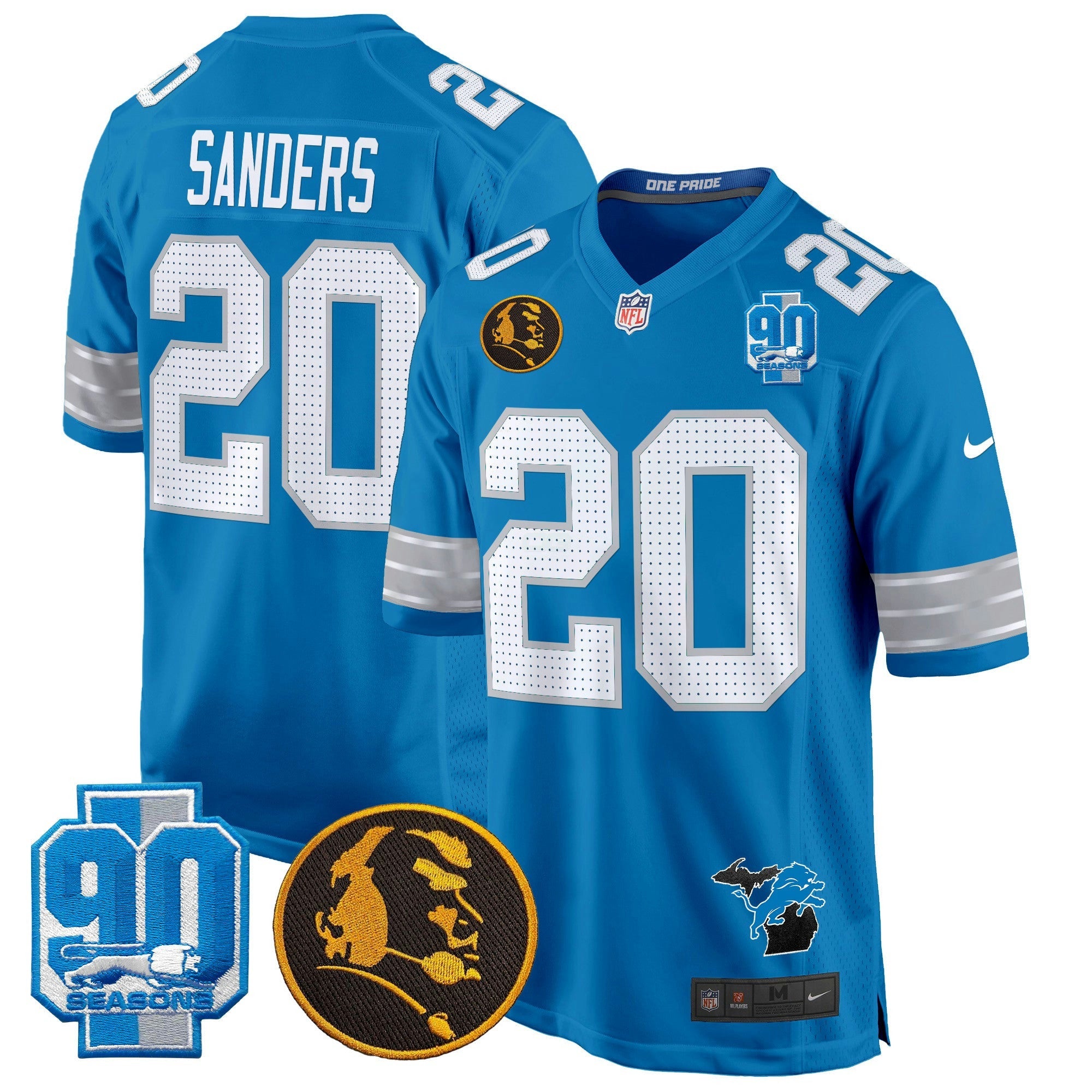 Camisa NFL Men’s Detroit 2024 90th & John Madden Patch Game Jersey