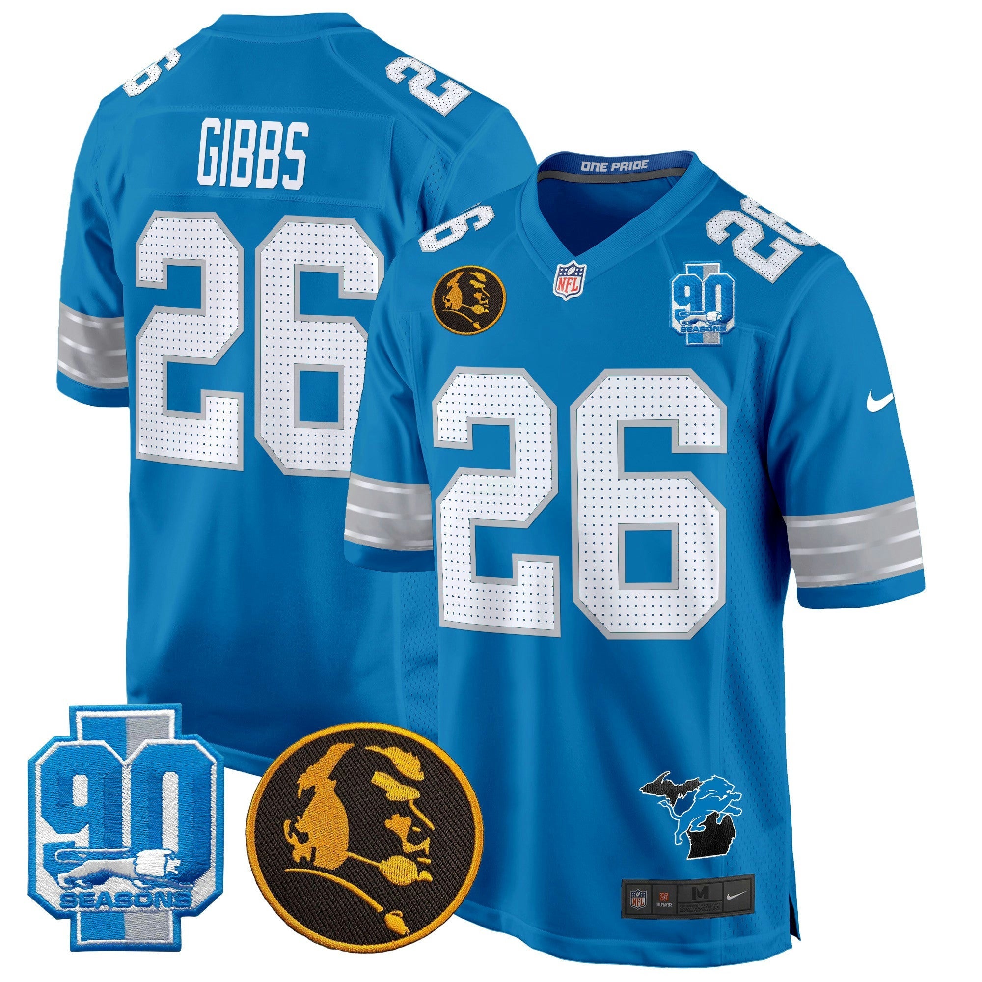 Camisa NFL Men’s Detroit 2024 90th & John Madden Patch Game Jersey