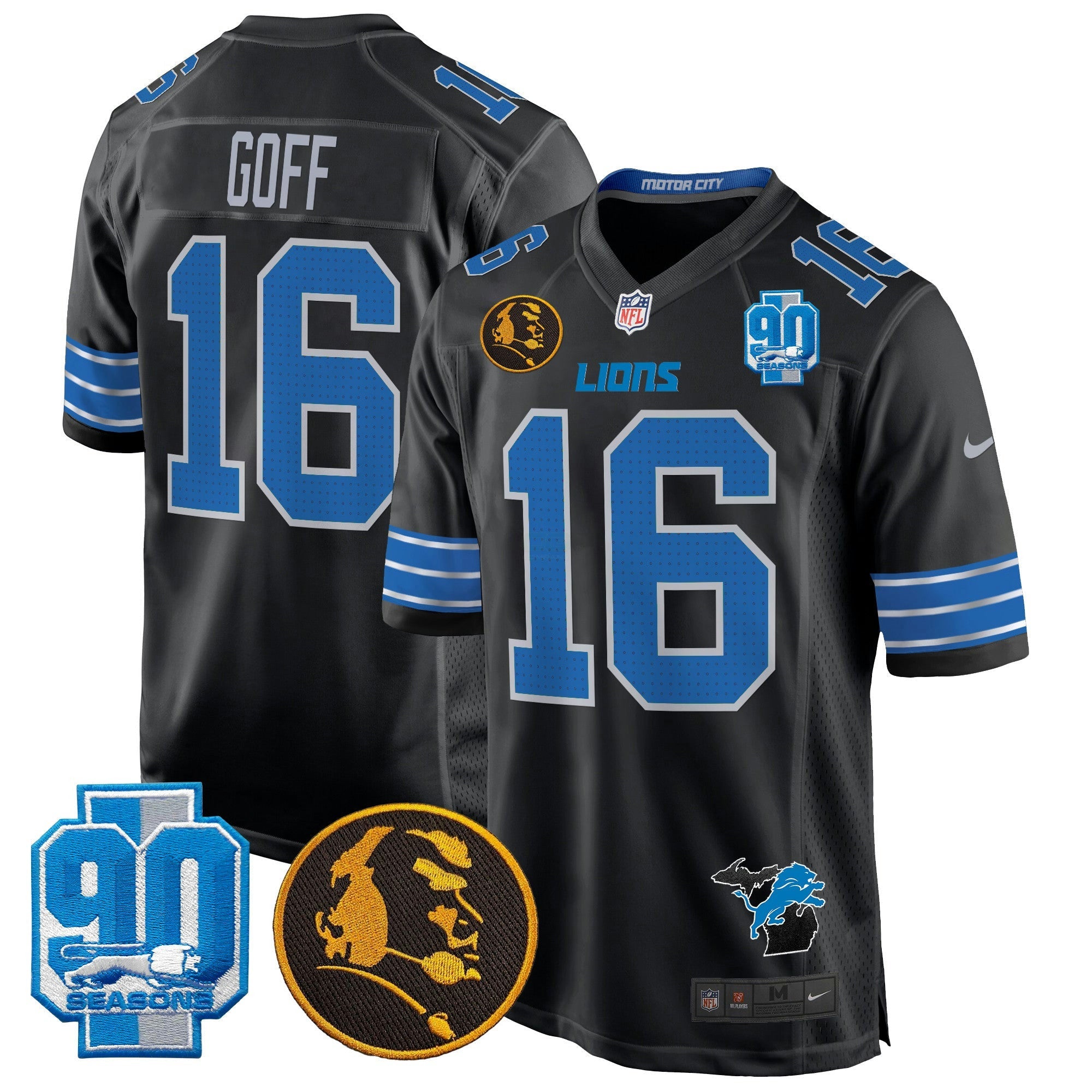 Camisa NFL Men’s Detroit 2024 90th & John Madden Patch Game Jersey