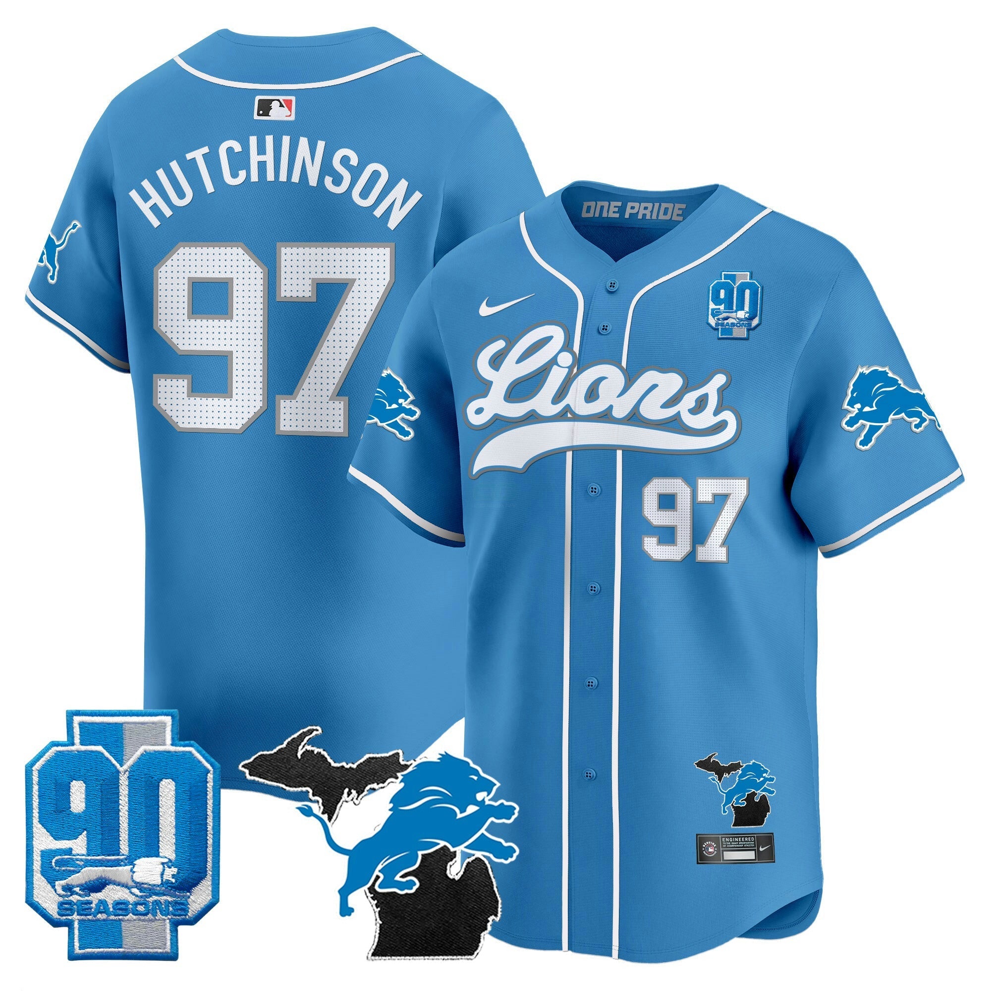 Camisa NFL Men’s Detroit 2024 Michigan & 90th Season Patch Jersey