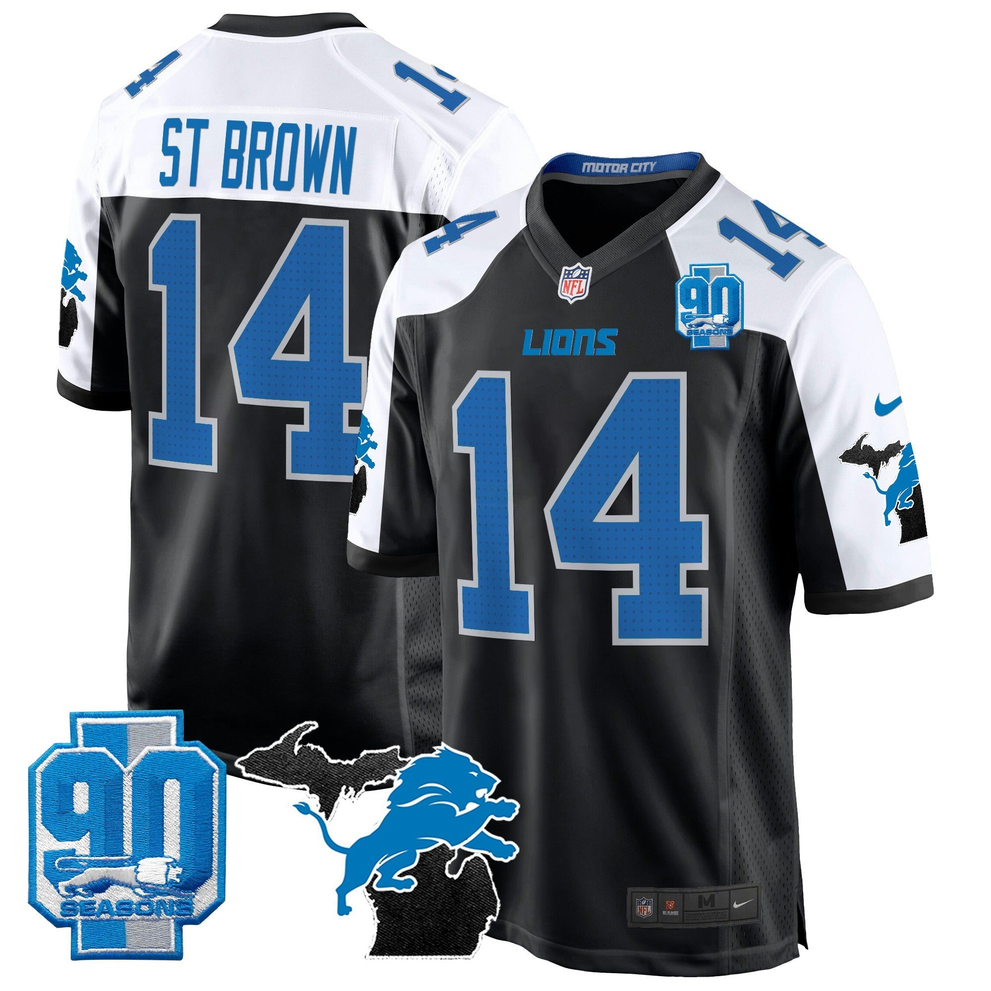 Camisa NFL Men’s Detroit 2024 Michigan & 90th Year Patch Game Jersey