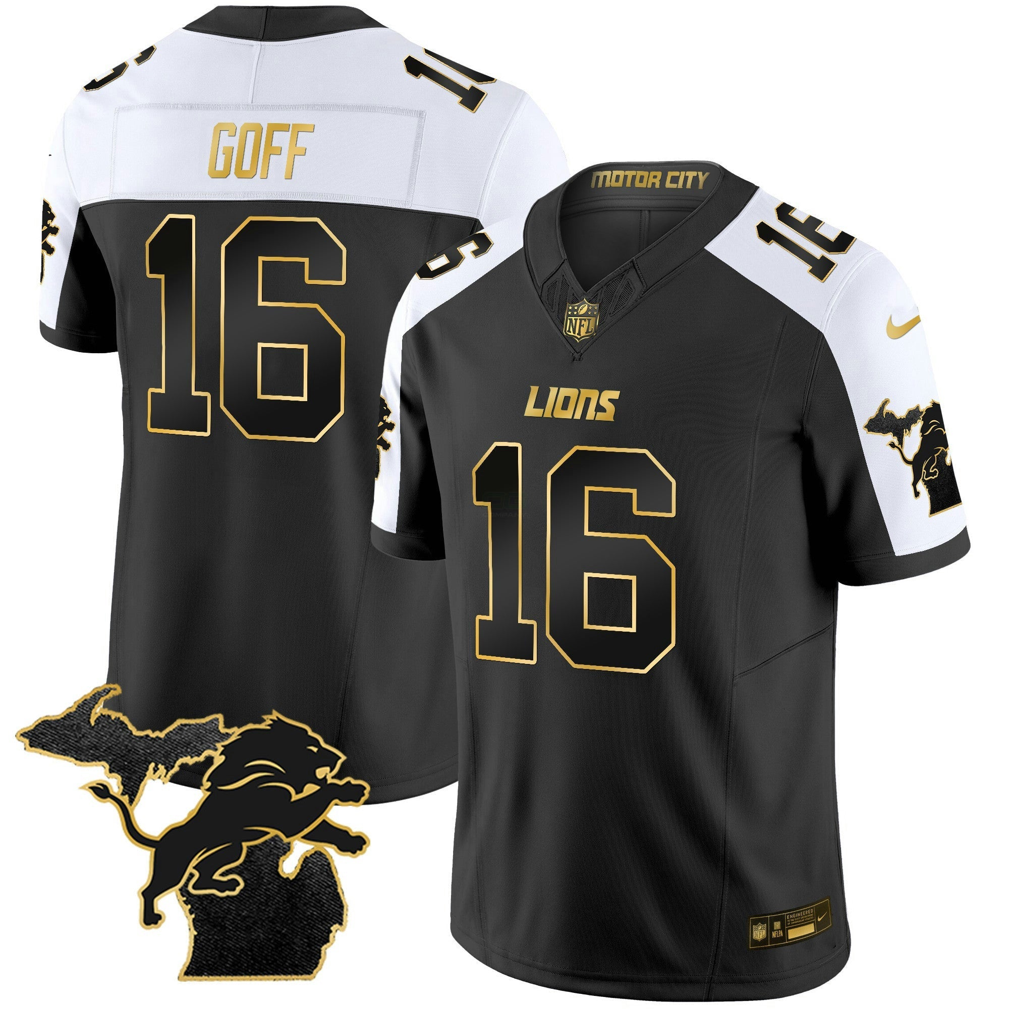 Camisa NFL Men’s Detroit 2024 Michigan Patch Dourada Vapor Jersey