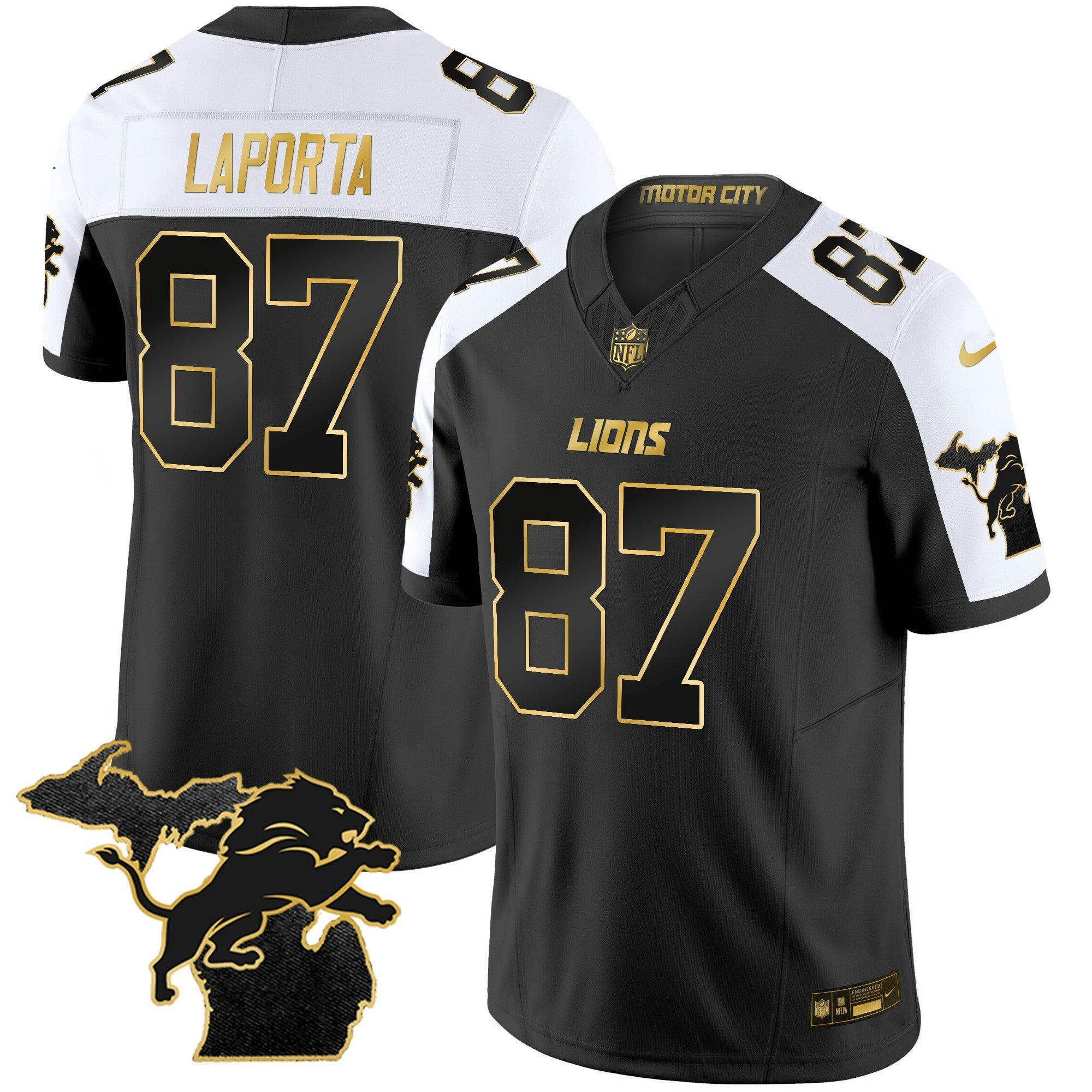 Camisa NFL Men’s Detroit 2024 Michigan Patch Dourada Vapor Jersey