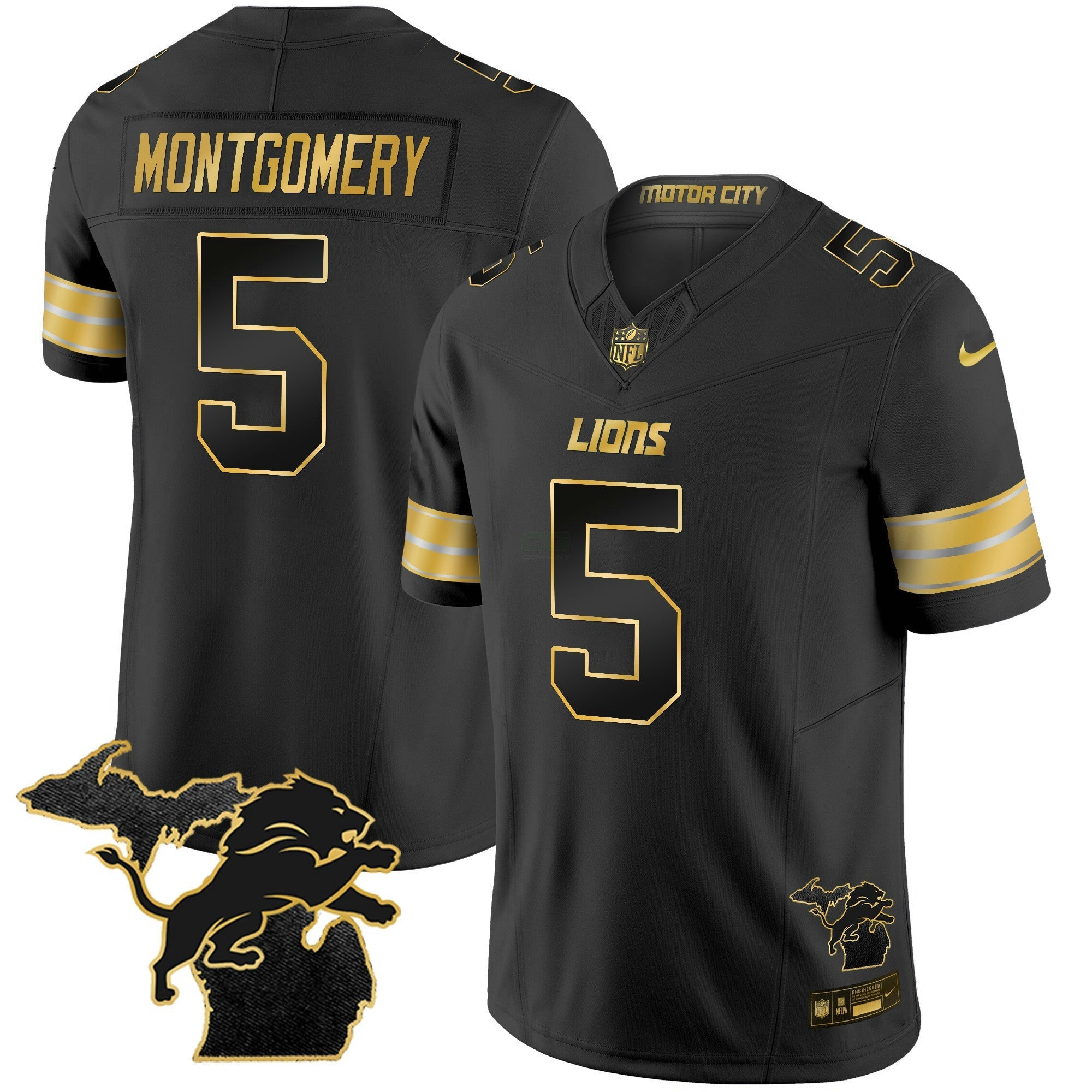 Camisa NFL Men’s Detroit 2024 Michigan Patch Dourada Vapor Jersey
