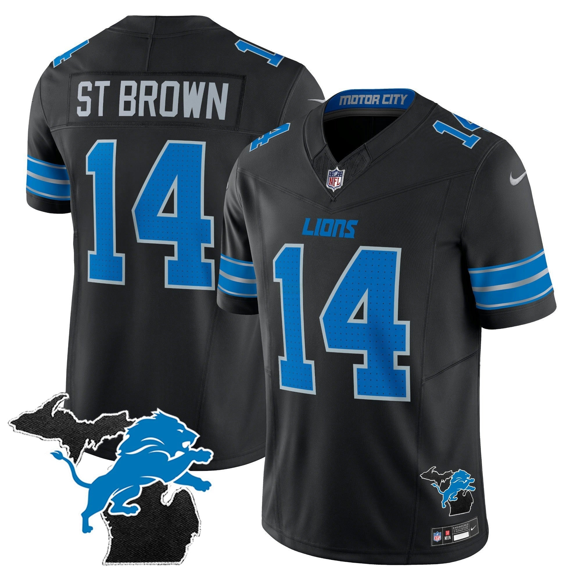 Camisa NFL Men’s Detroit 2024 Michigan Patch Vapor Limited Jersey