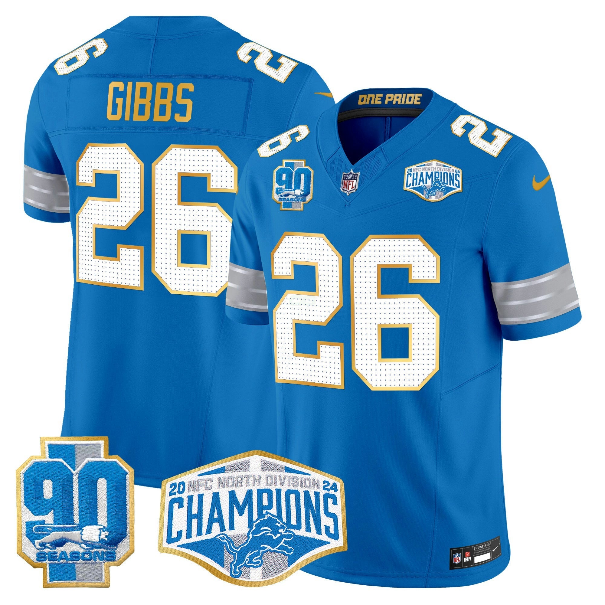 Camisa NFL Men’s Detroit 2024 NFC North Division Champions Patch Dourada Trim Vapor Limited Jersey