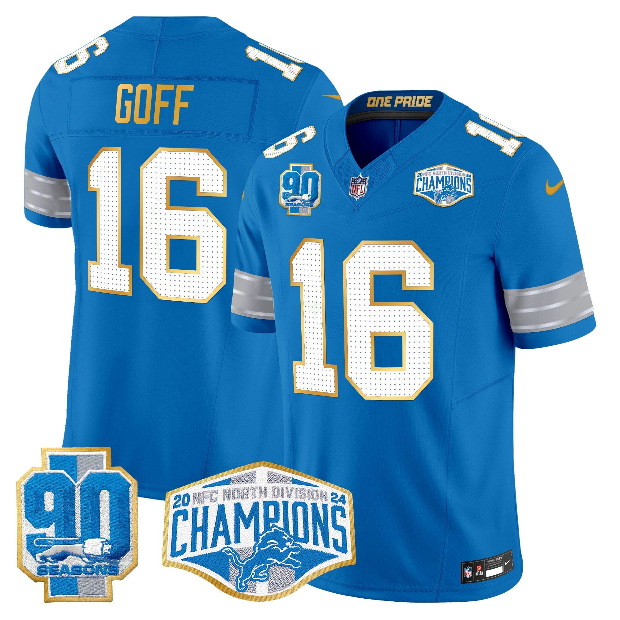 Camisa NFL Men’s Detroit 2024 NFC North Division Champions Patch Dourada Trim Vapor Limited Jersey