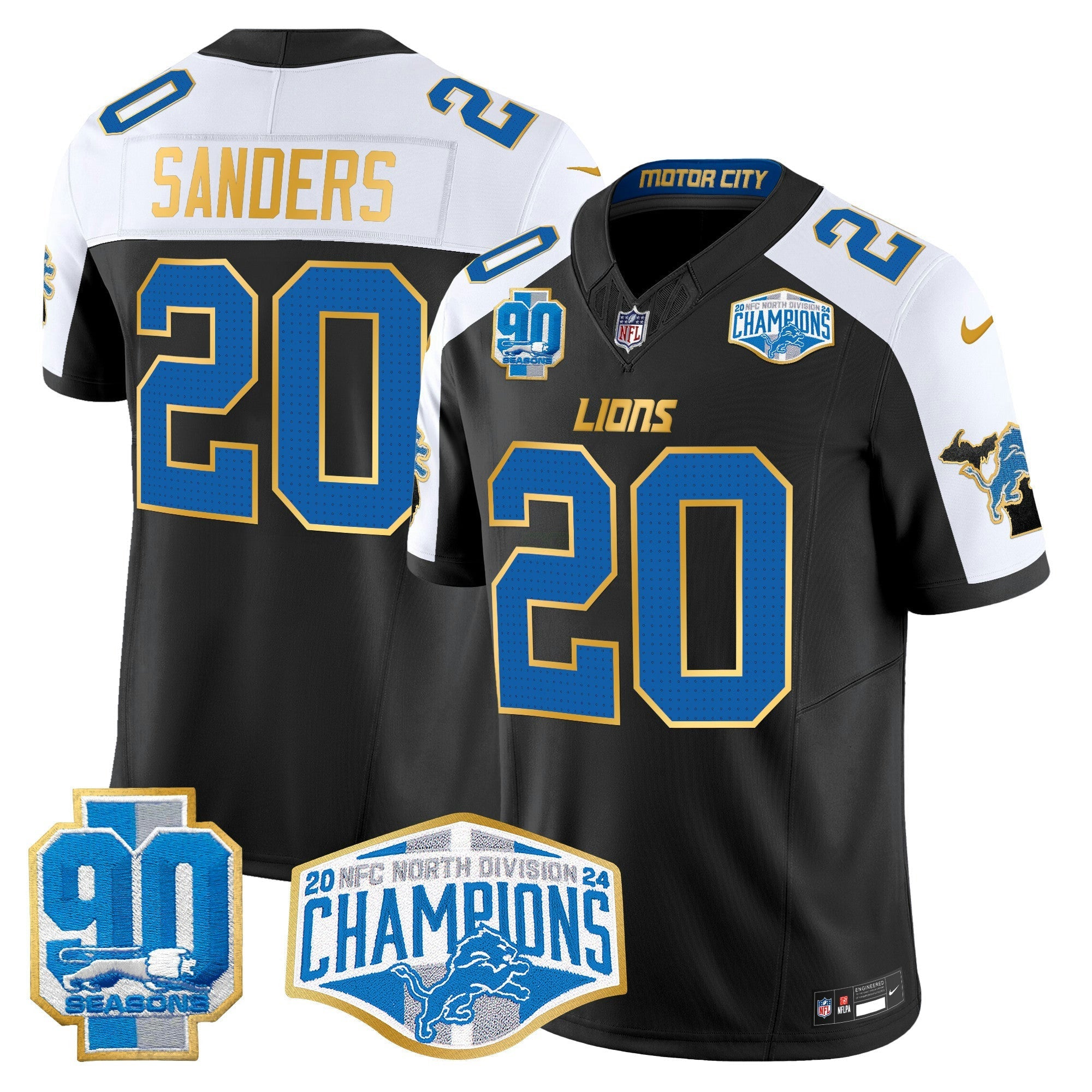 Camisa NFL Men’s Detroit 2024 NFC North Division Champions Patch Dourada Trim Vapor Limited Jersey