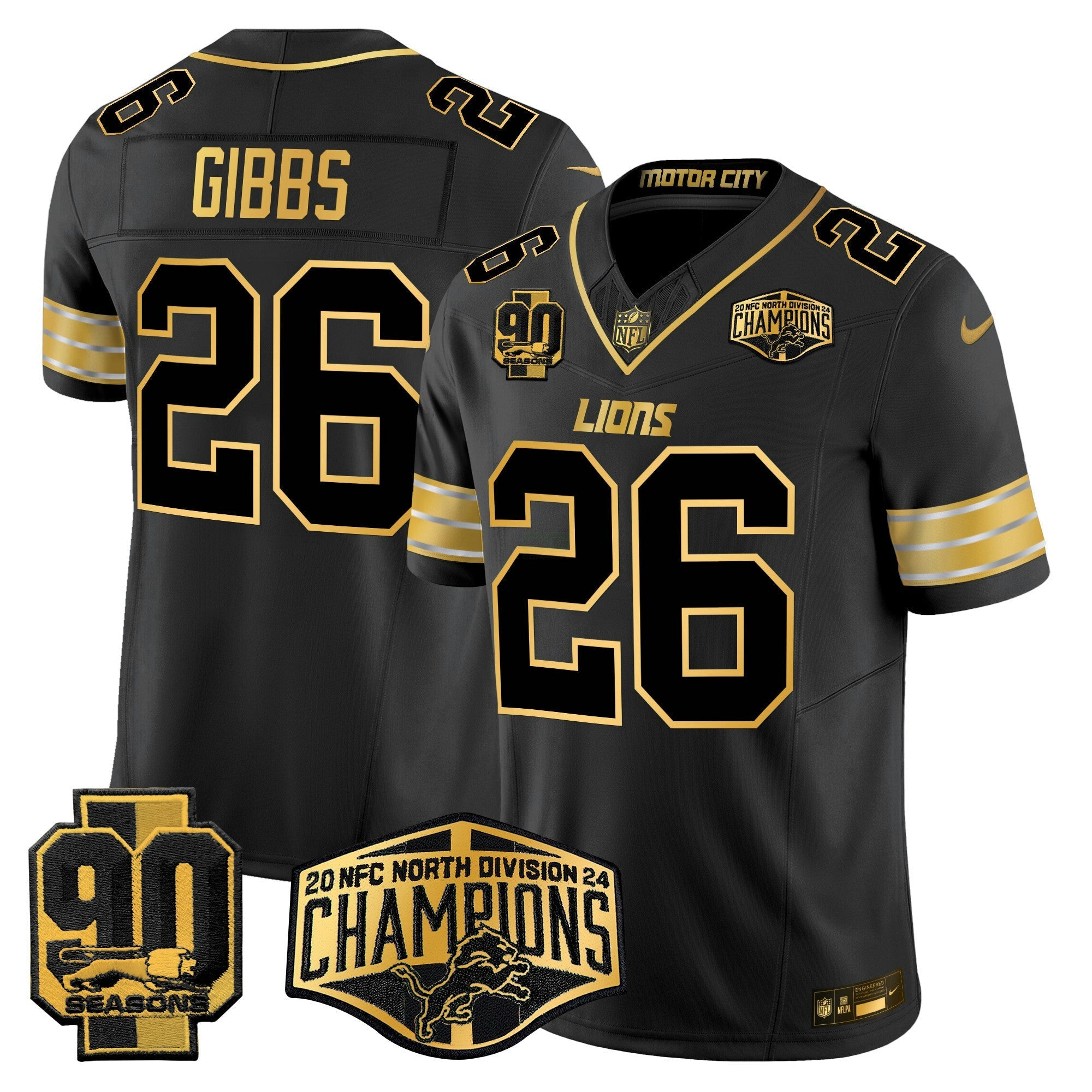 Camisa NFL Men’s Detroit 2024 NFC North Division Champions Patch Dourada Vapor Limited Jersey